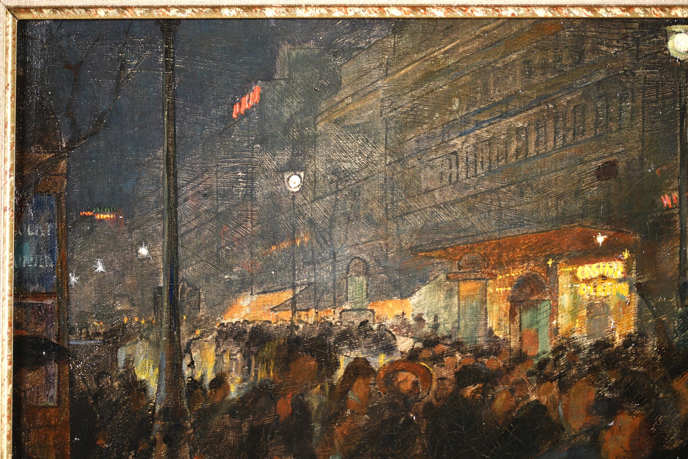 Demonstratoren – impressionistisches Ölgemälde, Figuren in Stadtlandschaft von Andre Devambez (Impressionismus), Painting, von André Devambez