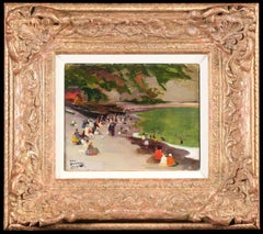 Figuras en la playa - Óleo impresionista, paisaje costero de André Devambez