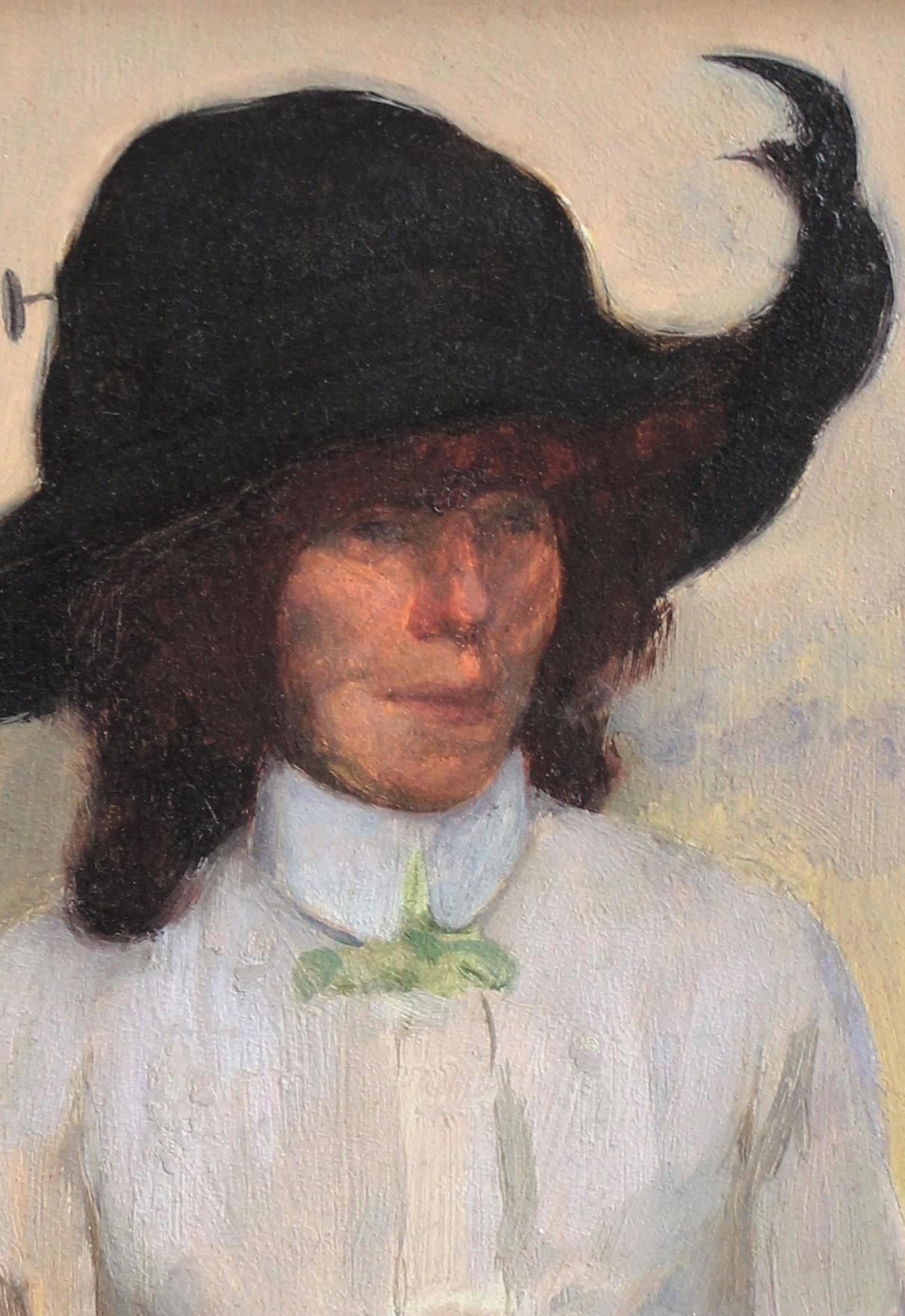 Porträt einer Frau im Bistro mit Absinthe-Glas und Zigaretten (Französische Schule), Painting, von André Devambez
