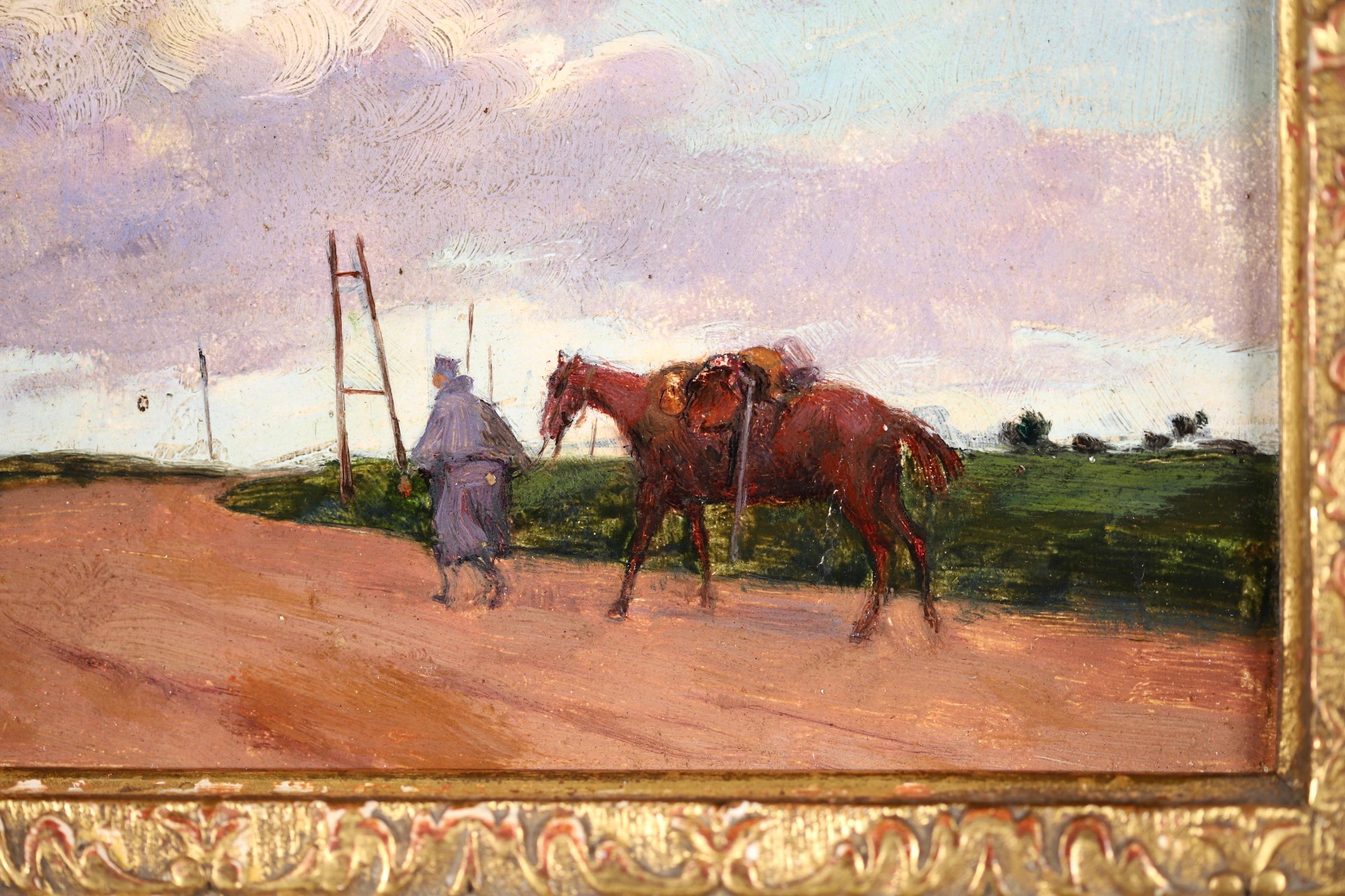 « The Great War » (La Grande Guerre) - Huile impressionniste, figure et cheval dans un paysage par Andre Devambez - Impressionnisme Painting par André Devambez