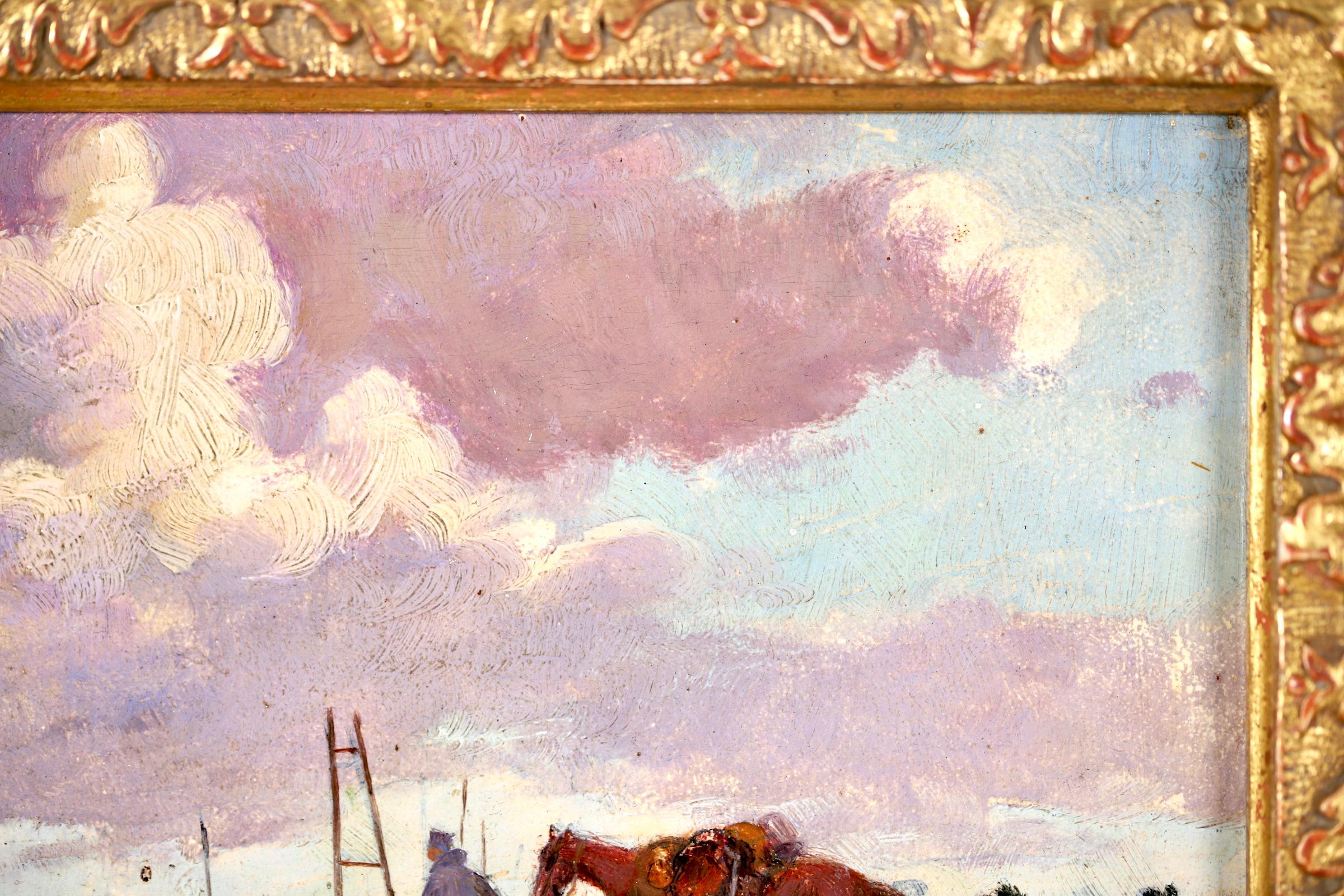 « The Great War » (La Grande Guerre) - Huile impressionniste, figure et cheval dans un paysage par Andre Devambez en vente 2