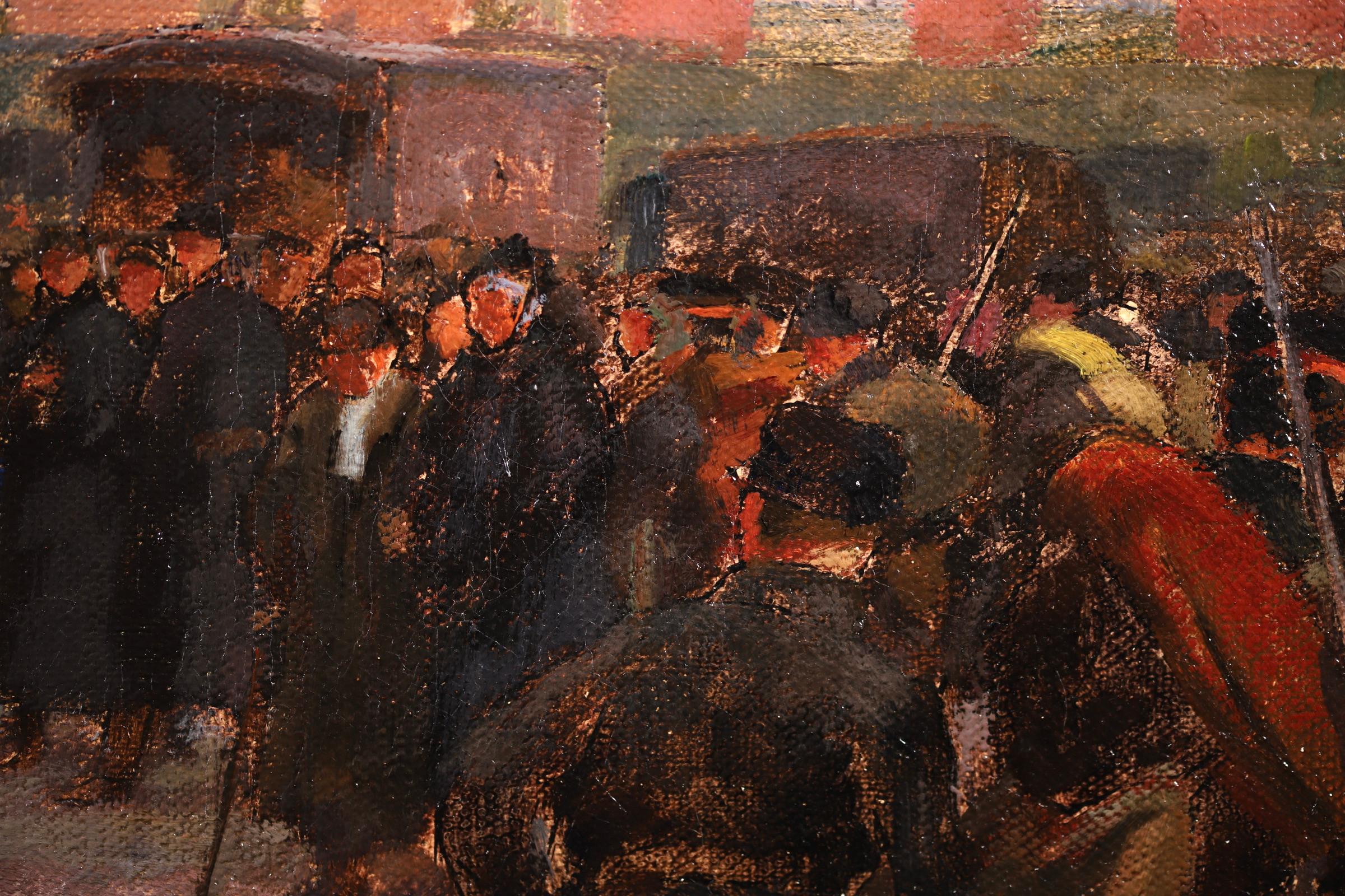 Peinture à l'huile impressionniste Figures in Town Landscape d'André Devambez, Ypres, 1915 11