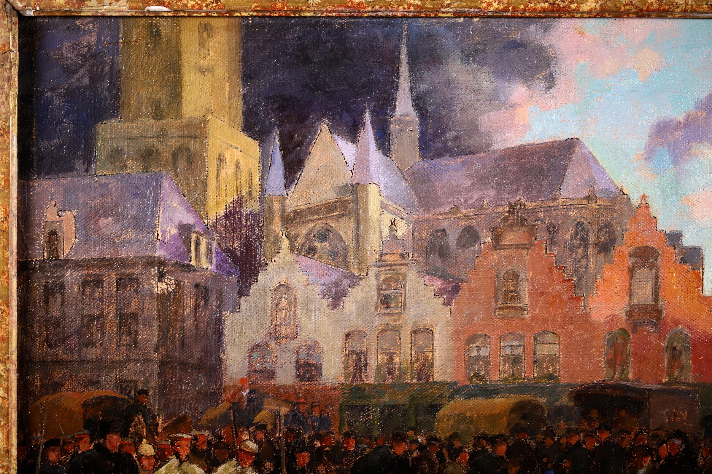 Peinture à l'huile impressionniste Figures in Town Landscape d'André Devambez, Ypres, 1915 2