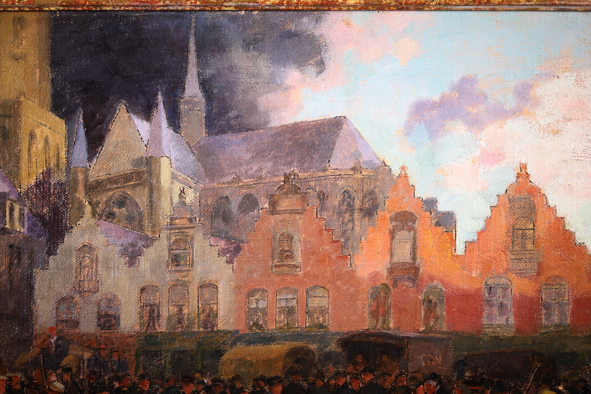 Peinture à l'huile impressionniste Figures in Town Landscape d'André Devambez, Ypres, 1915 3