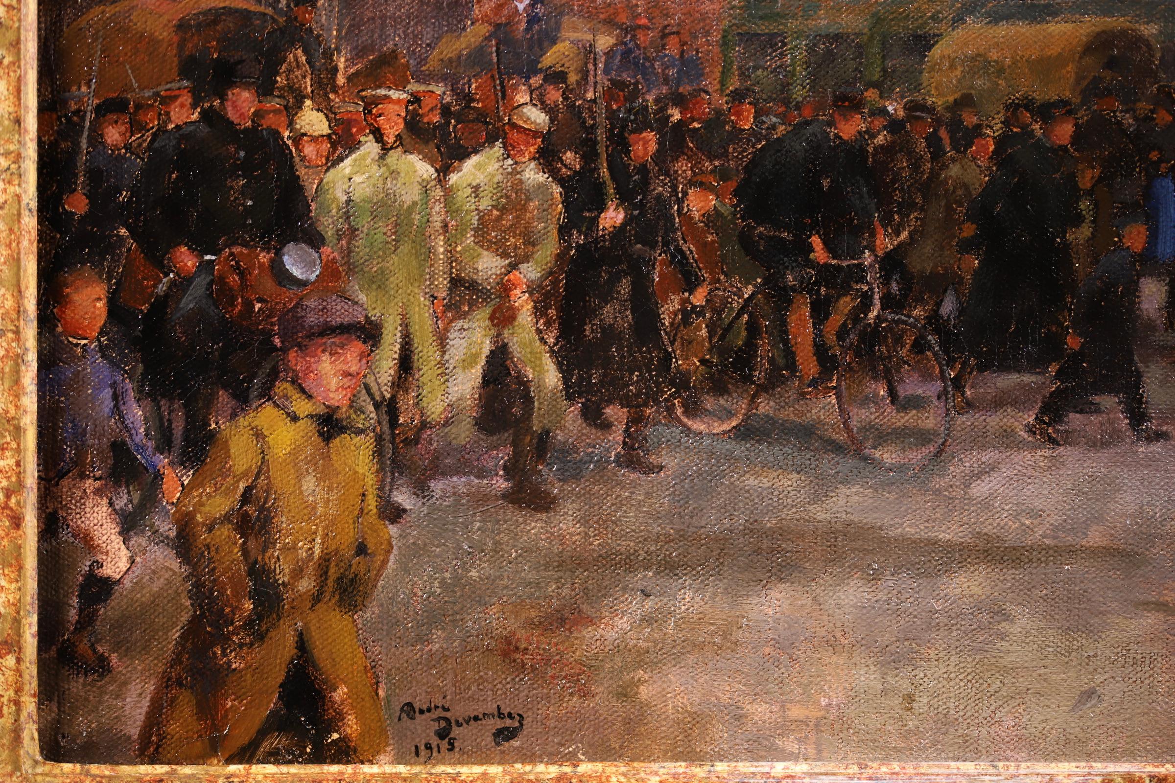 Peinture à l'huile impressionniste Figures in Town Landscape d'André Devambez, Ypres, 1915 7