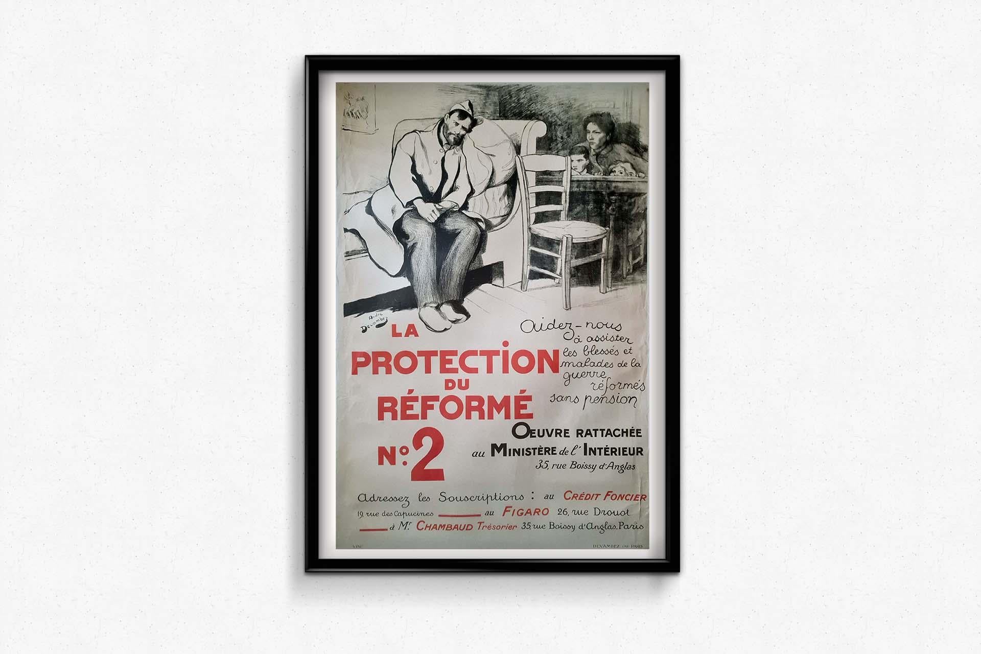 Affiche originale d'André Devambez, La protection du réformé Nº2 WWI en vente 1