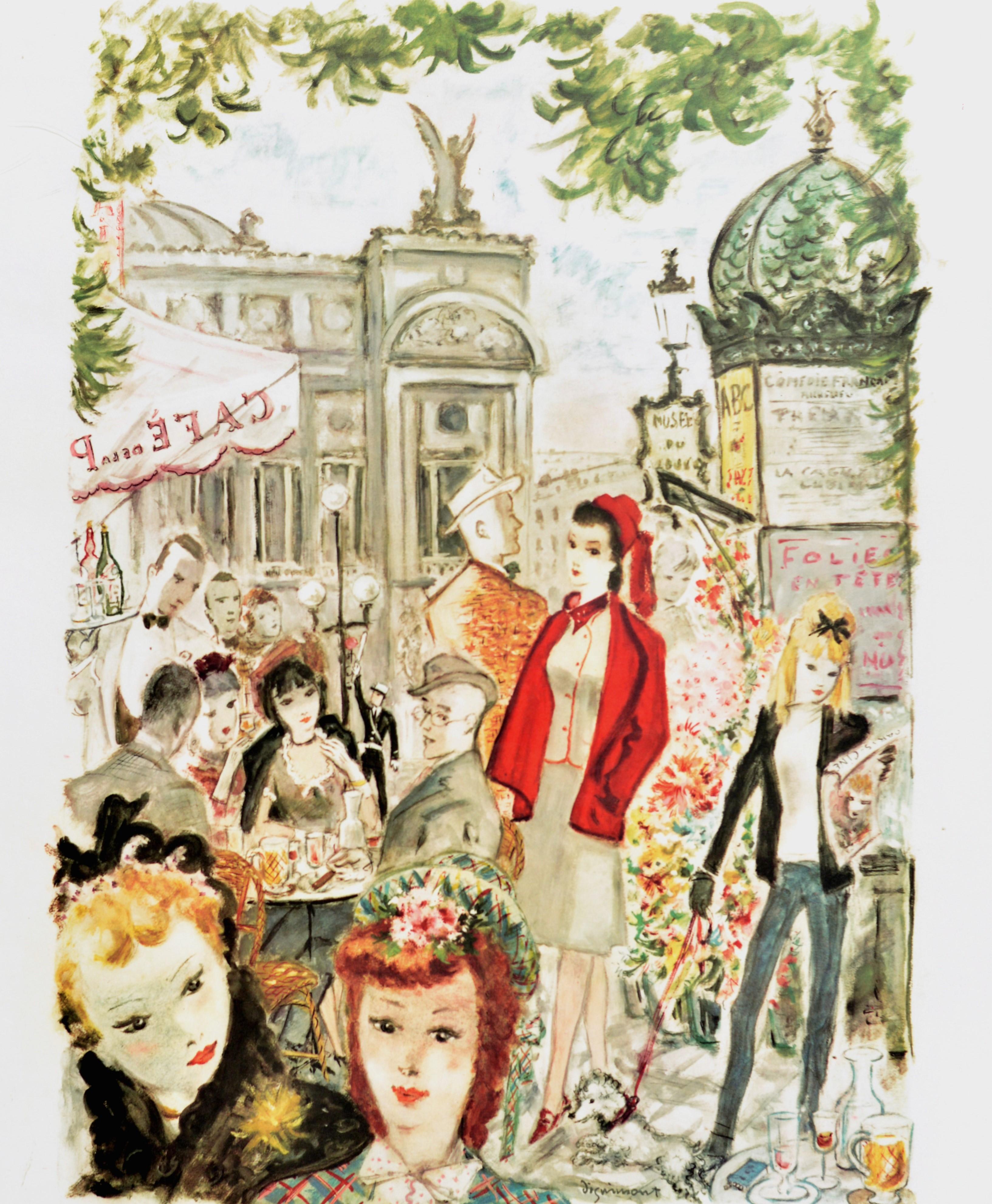 Original Vintage Poster Opera De Paris SNCF Rail Travel Cafe De La Paix Flowers - Beige Print by André Dignimont
