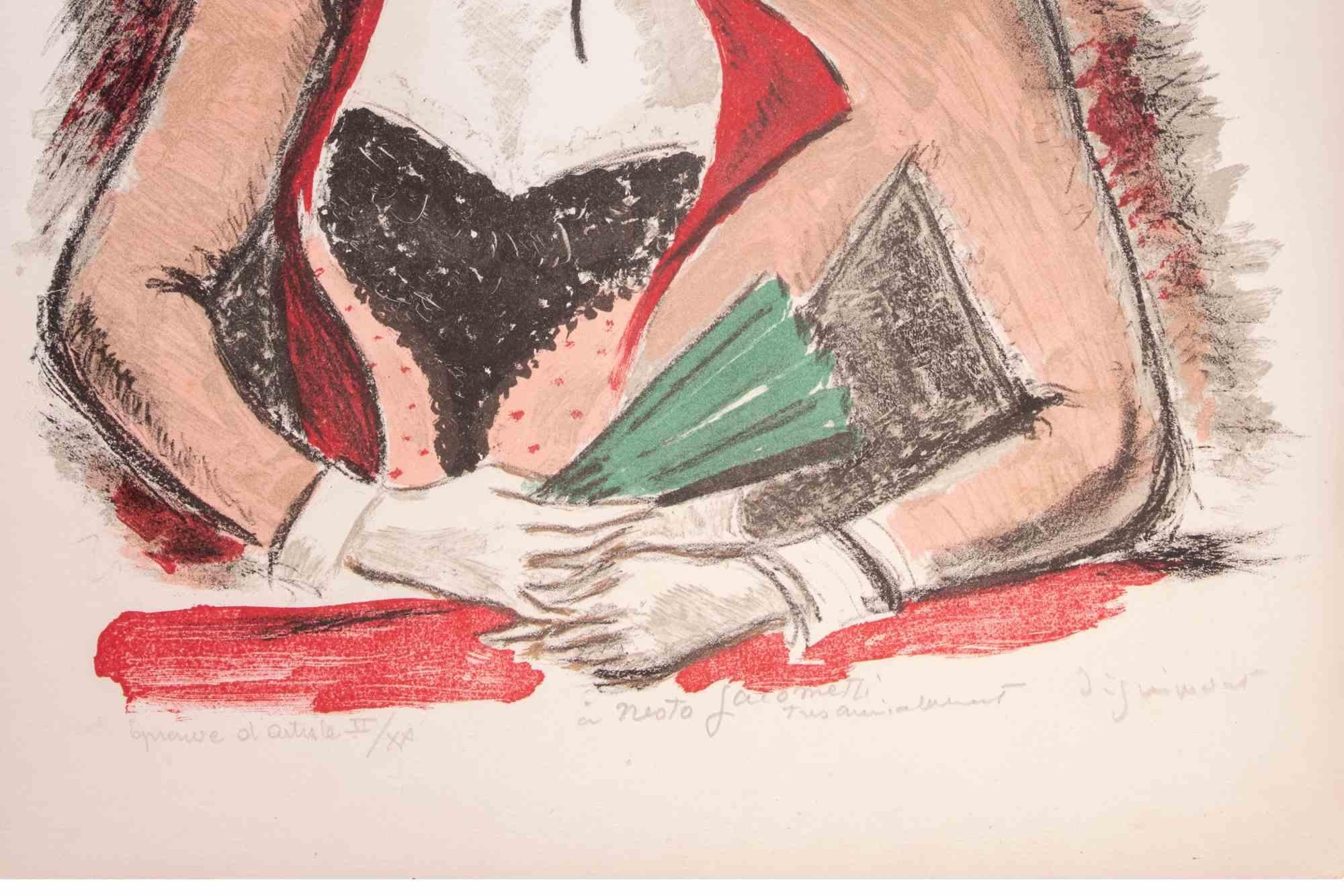 Portrait of Woman - Lithograph by André Dignimont - 1950s For Sale 1
