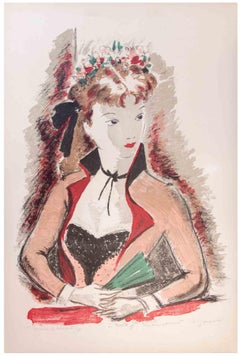 Portrait of Woman - Lithograph by André Dignimont - 1950s