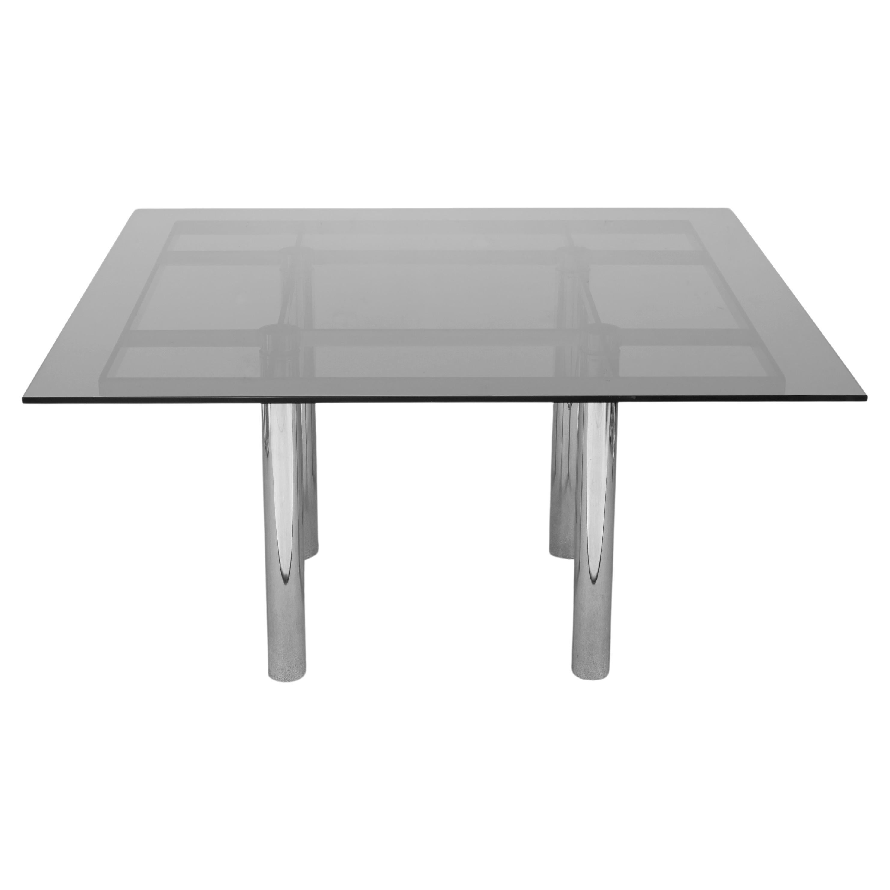 "Andre" Dining Table by Tobia Scarpa for Gavina, Chrome Smoked Glass, Italy 1968 For Sale