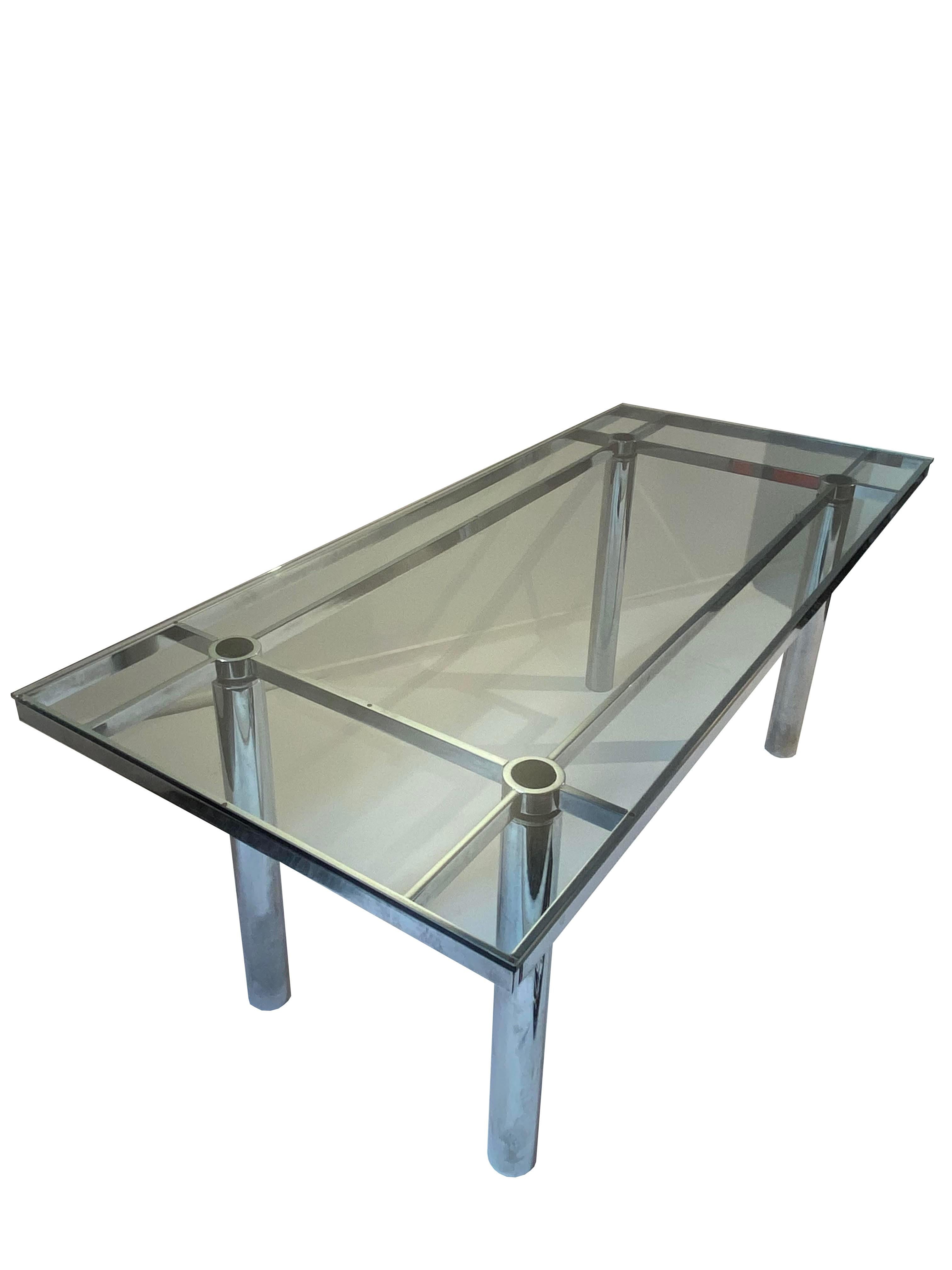 Large rectangular table designed by Tobia Scarpa for Gavina Circa 1960. The structure is in solid metal and the tabletop is in glass.

Dimensions : 
- W: 177 cm
- D : 77 cm
- H : 71 cm