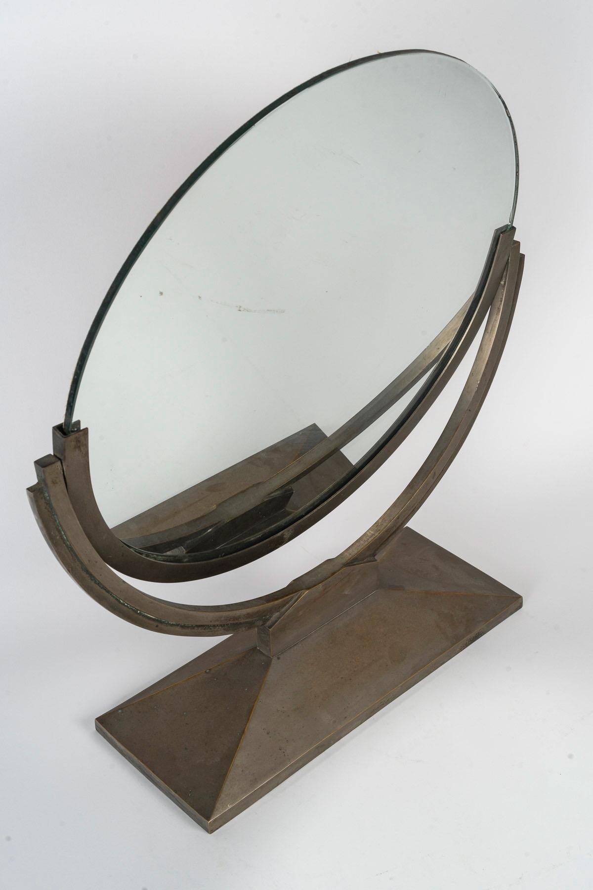 Patinated André Domin & Marcel Genevrière for Maison Dominique, A French Art Deco Mirror