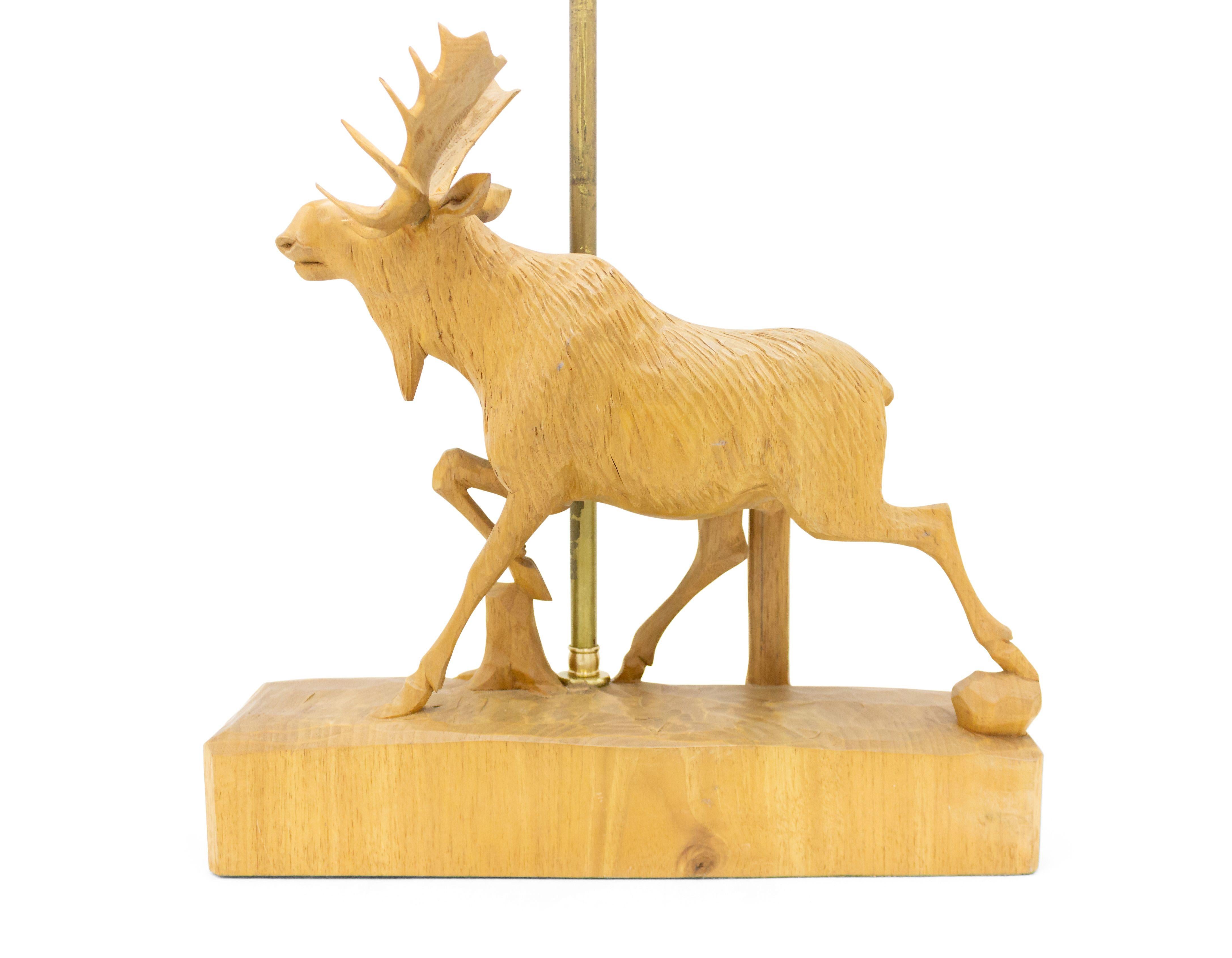 Adirondack Andre Dube Carved Wood Moose Lamp
