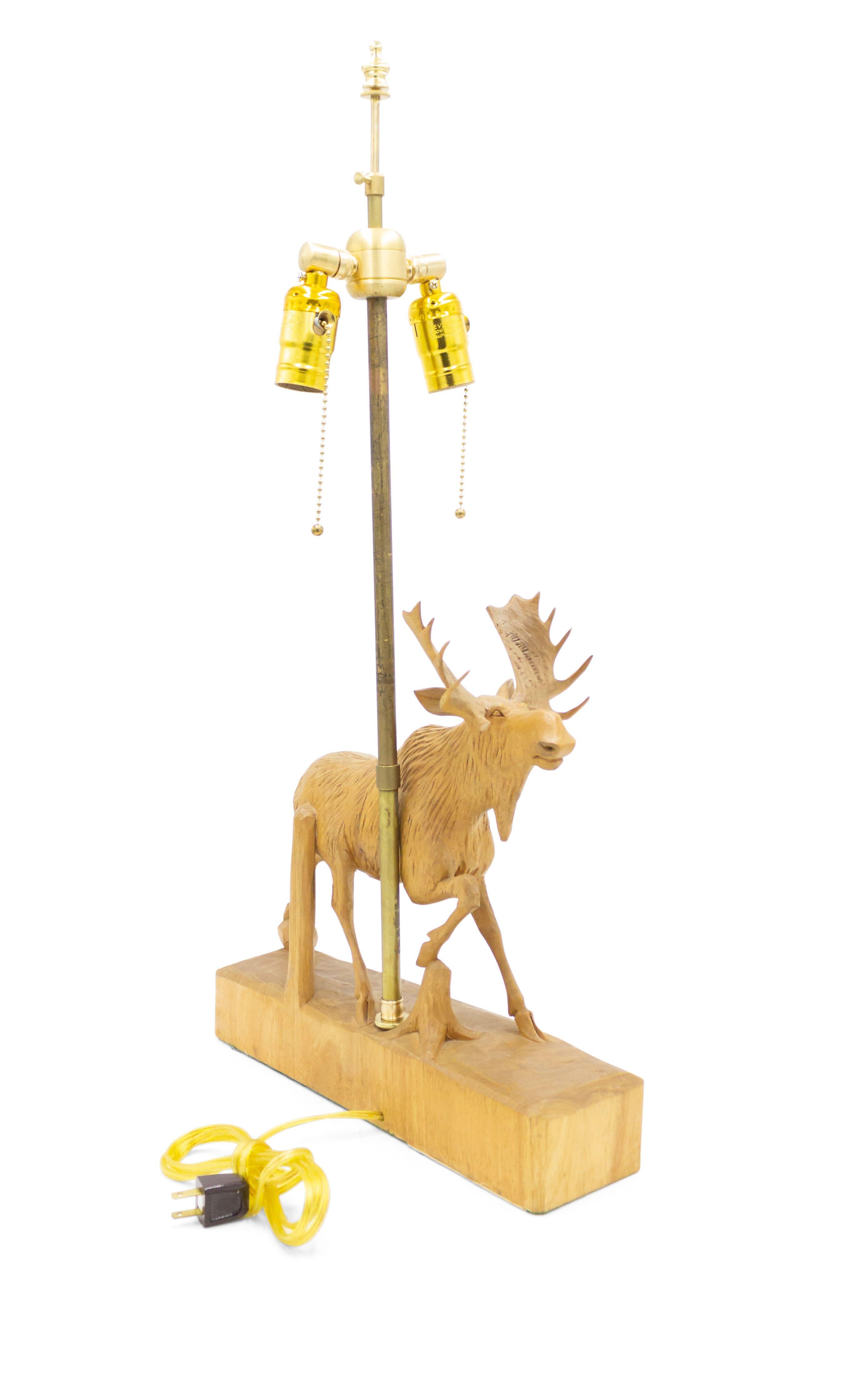 Andre Dube Carved Wood Moose Lamp 2