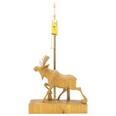 Andre Dube Carved Wood Moose Lamp