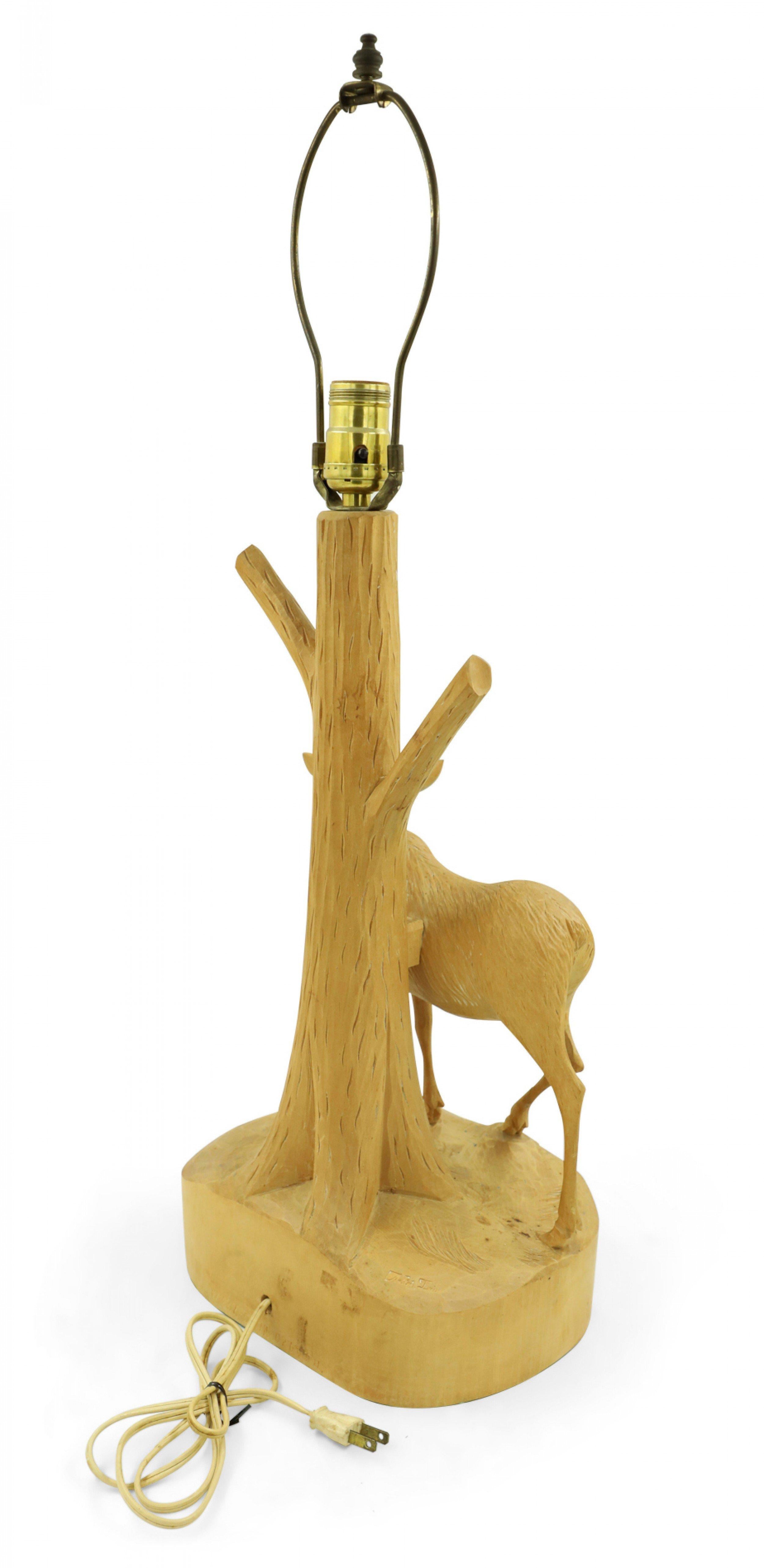 Andre Dube Mid-Century Rustic Canadian Carved Moose Form Table Lamp 3