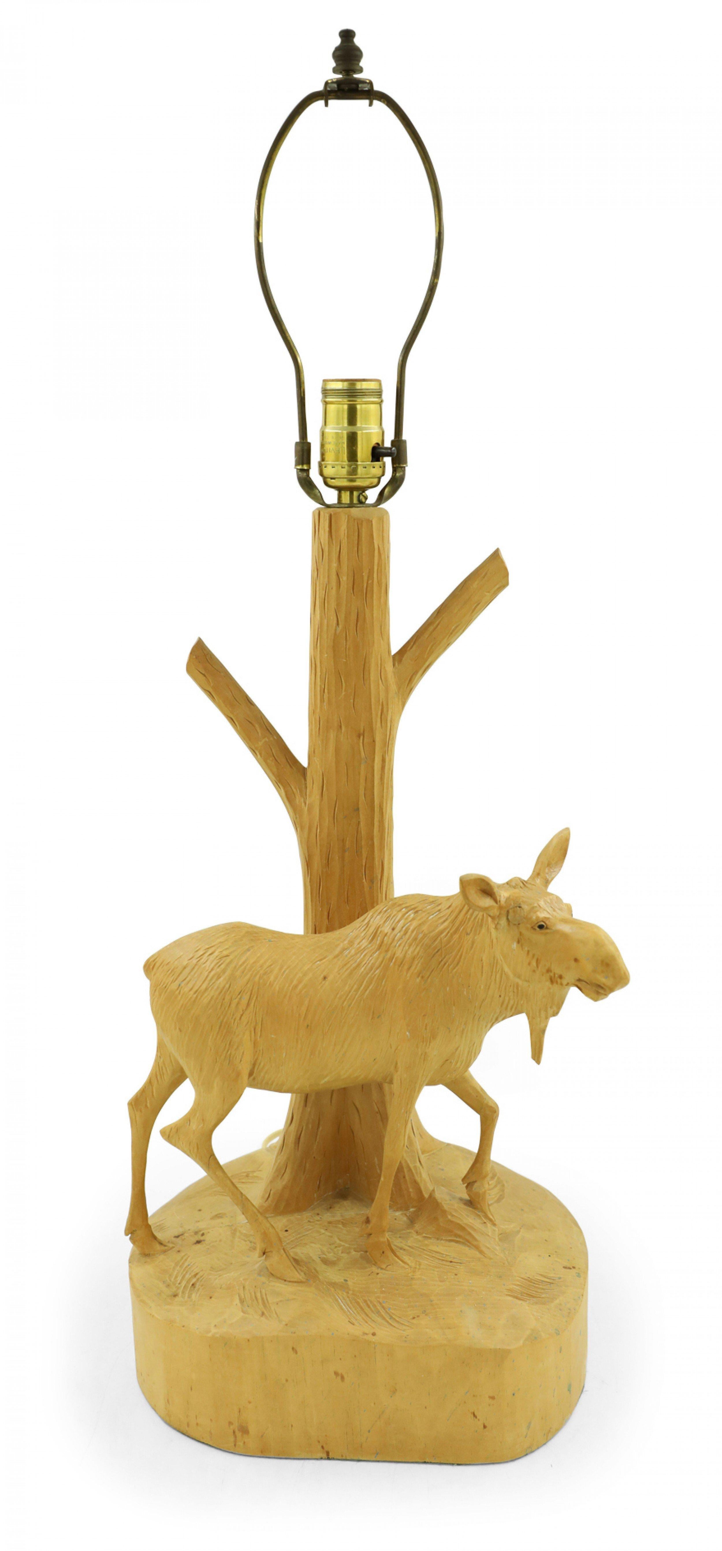 20th Century Andre Dube Mid-Century Rustic Canadian Carved Moose Form Table Lamp