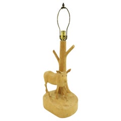 Andre Dube Mid-Century Rustic Canadian Carved Moose Form Table Lamp