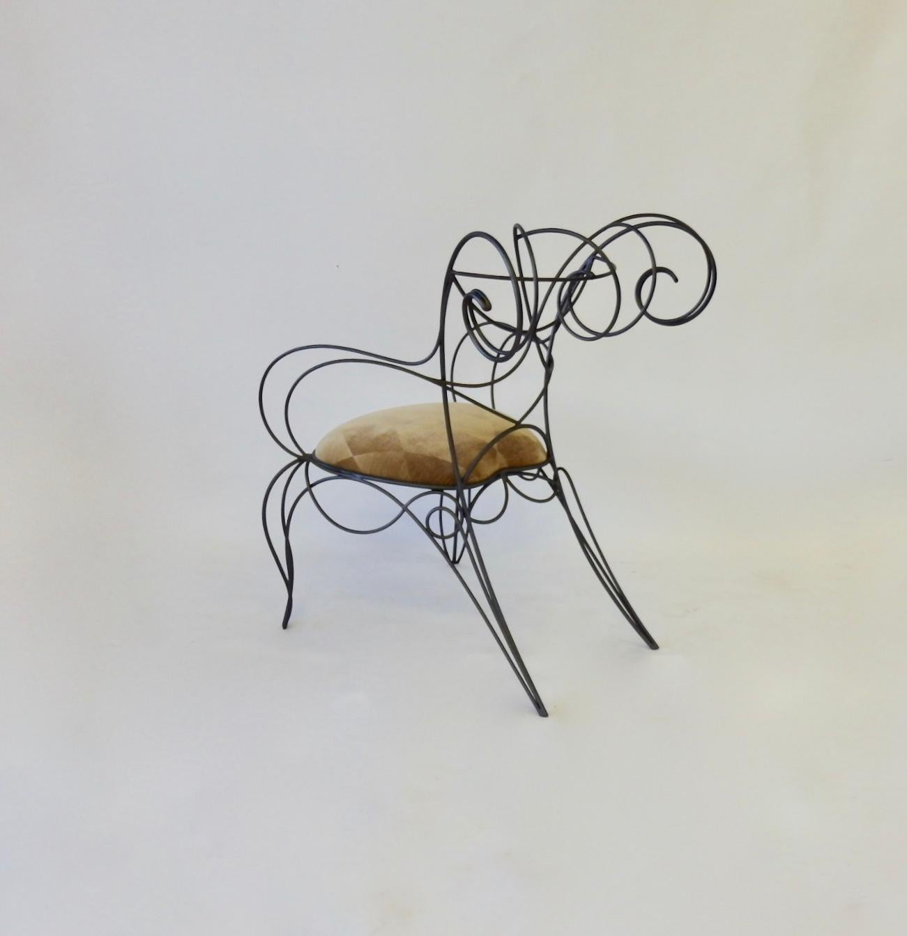 Late 20th Century Andre Dubreil Sculptural Iron Ram Chair for Ceccotti Collezioni