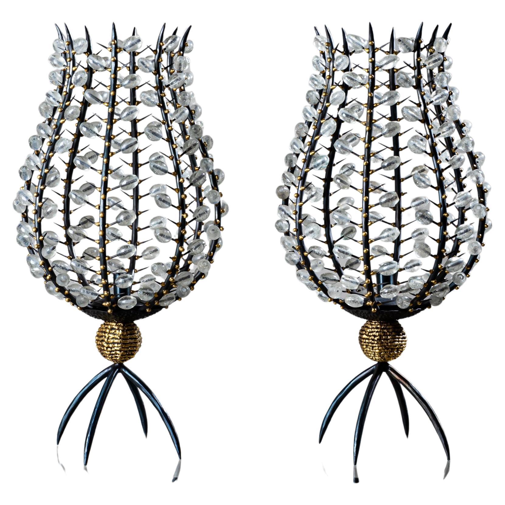 André Dubreuil (*1951), Pair of “Photophores” with Pearls, France, circa 1990