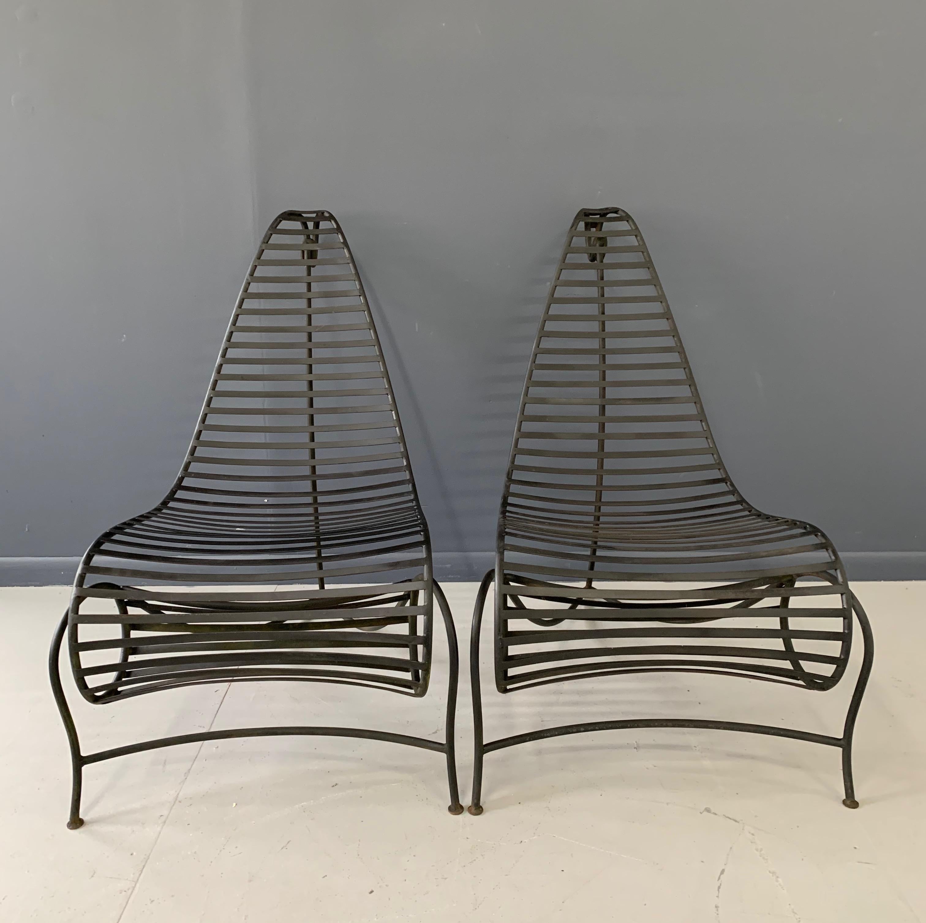 Mid-Century Modern Andre Dubreuil Inspired Pair of Iron Spine Chairs Midcentury