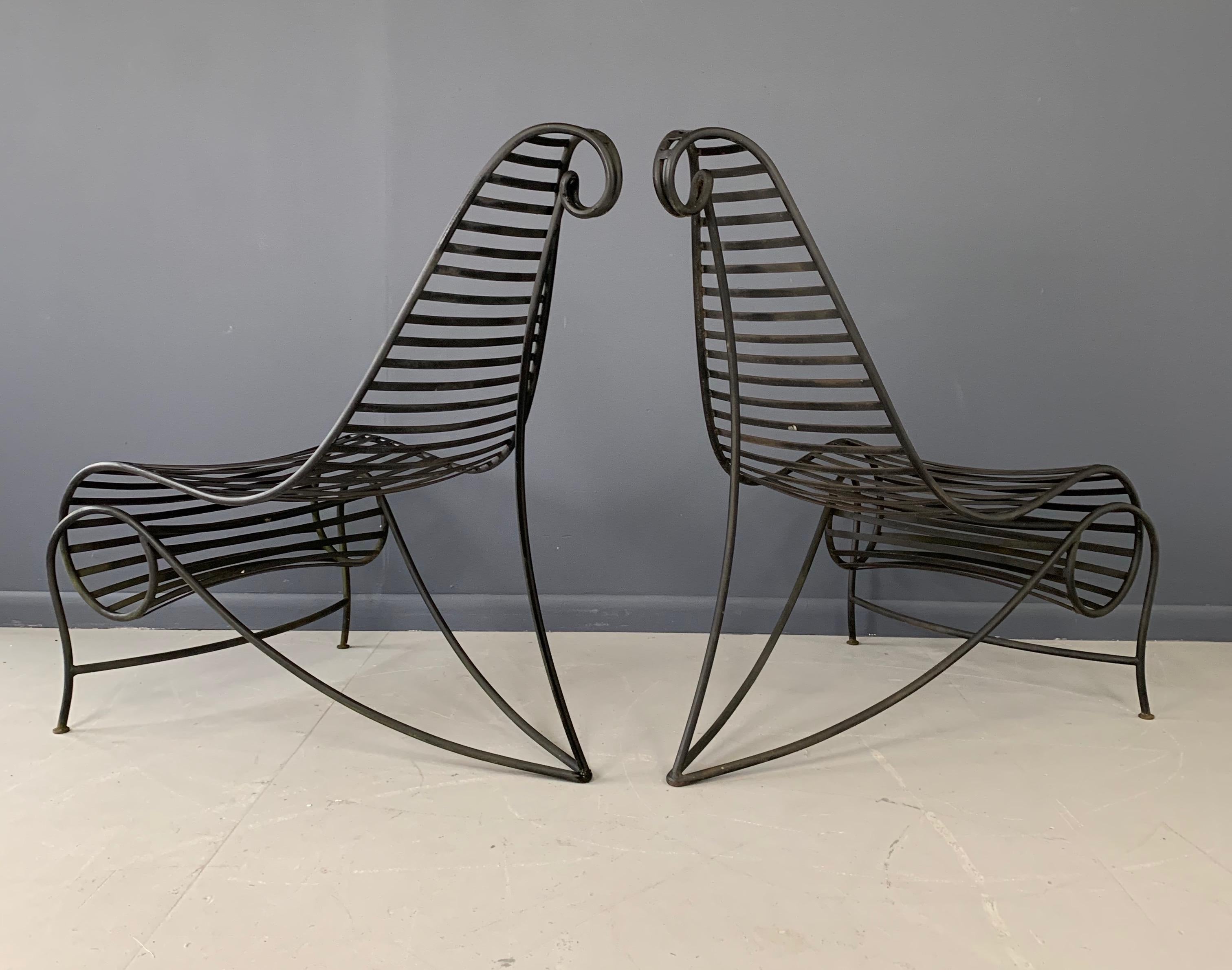 Andre Dubreuil Inspired Pair of Iron Spine Chairs Midcentury 1