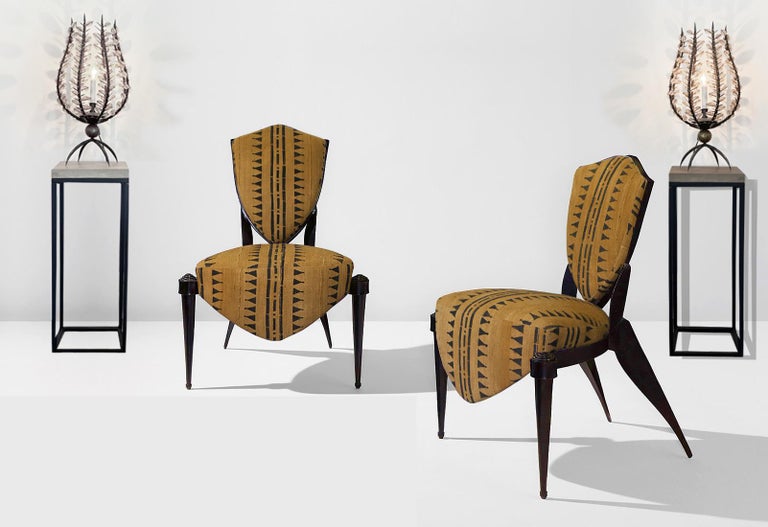 Late 20th Century André Dubreuil Pair of Trevise Chairs with Ashanti Tapestry For Sale
