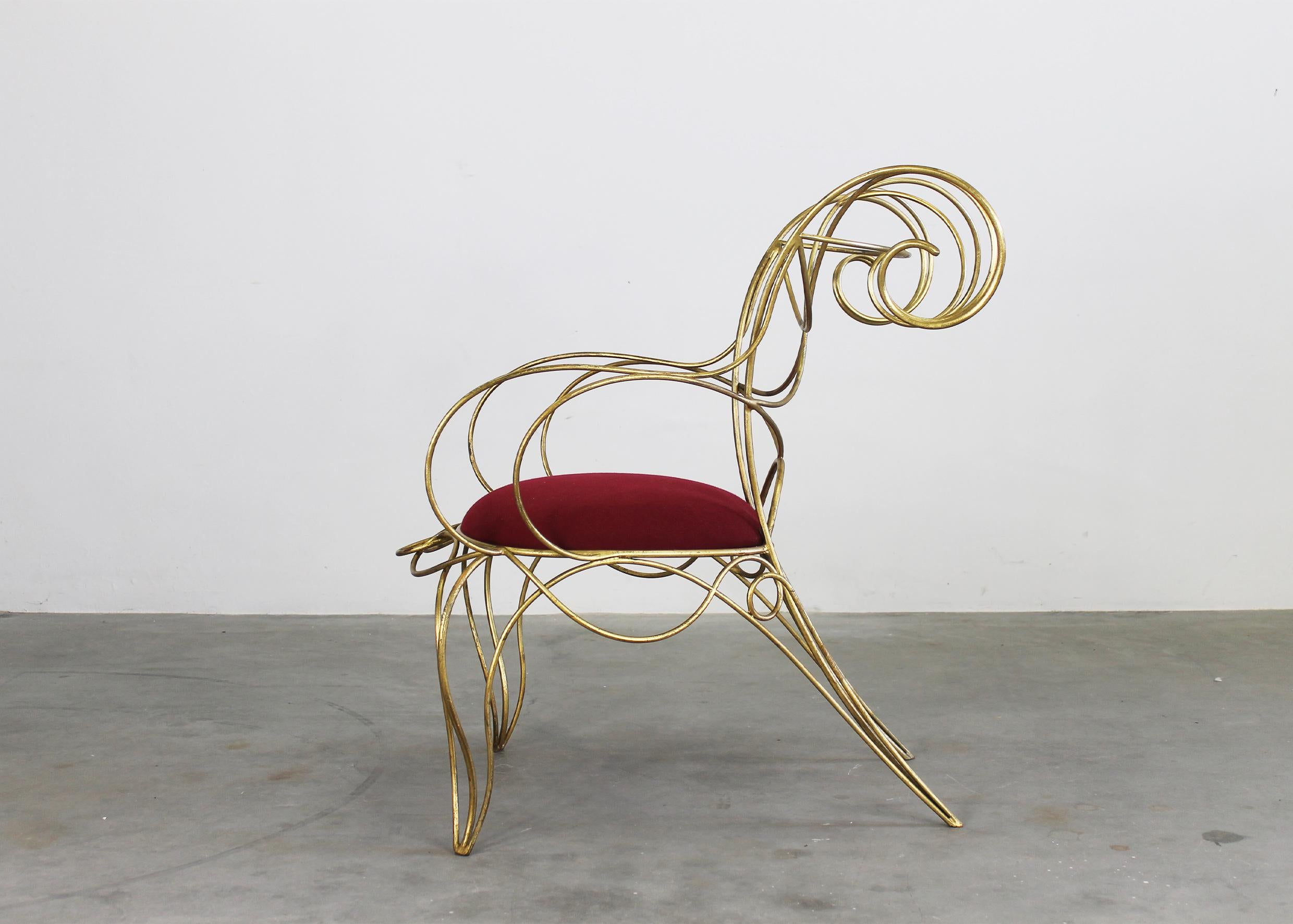Andrè Dubreuil Ram Armchair in Iron and Red Velvet by Ceccotti 1990s For Sale 3