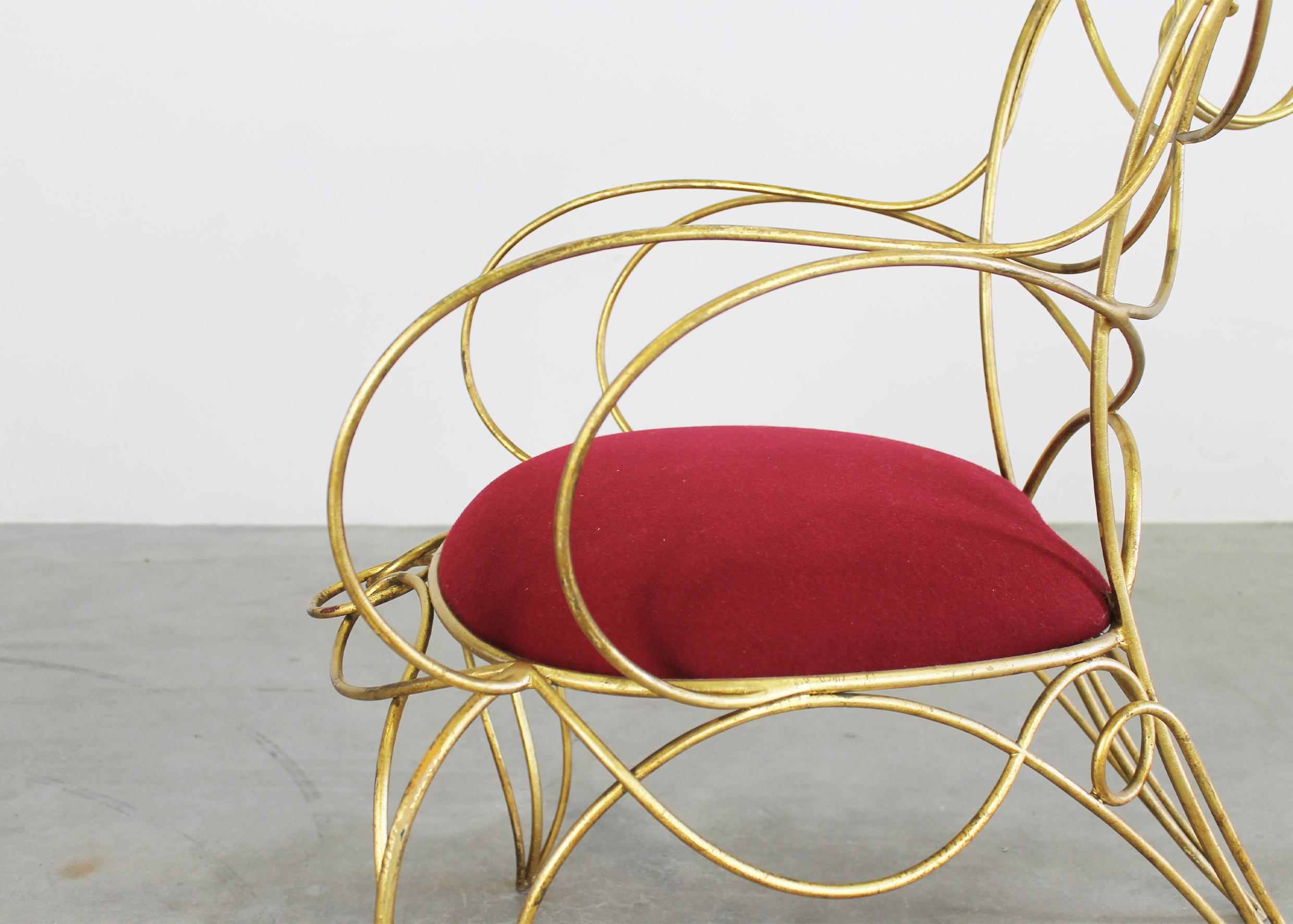 Andrè Dubreuil Ram Armchair in Iron and Red Velvet by Ceccotti 1990s For Sale 5