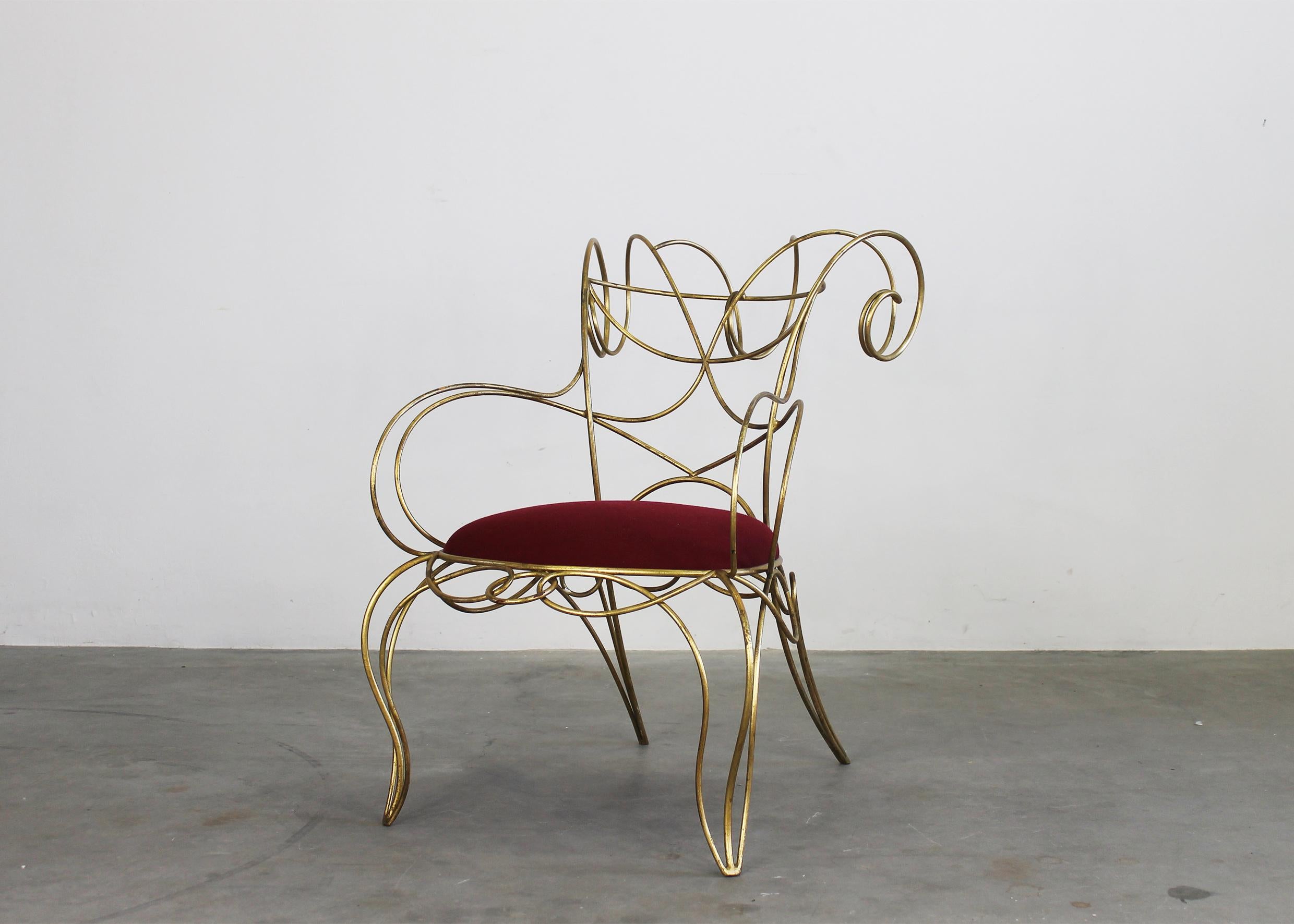 Other Andrè Dubreuil Ram Armchair in Iron and Red Velvet by Ceccotti 1990s For Sale
