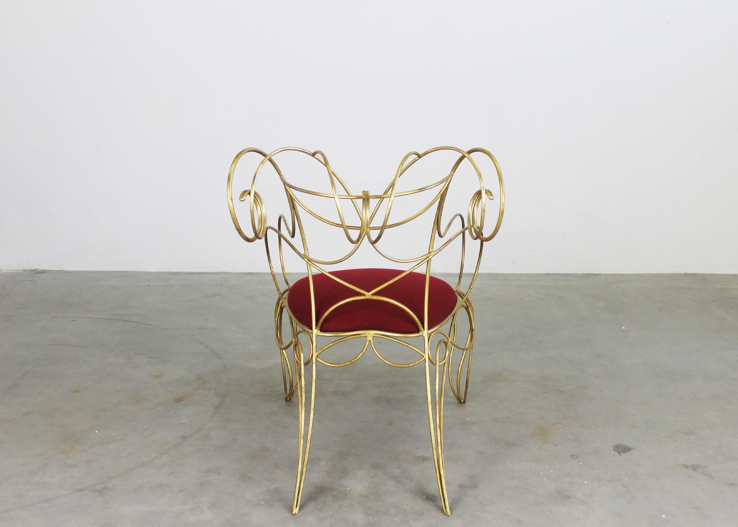 Andrè Dubreuil Ram Armchair in Iron and Red Velvet by Ceccotti 1990s For Sale 1