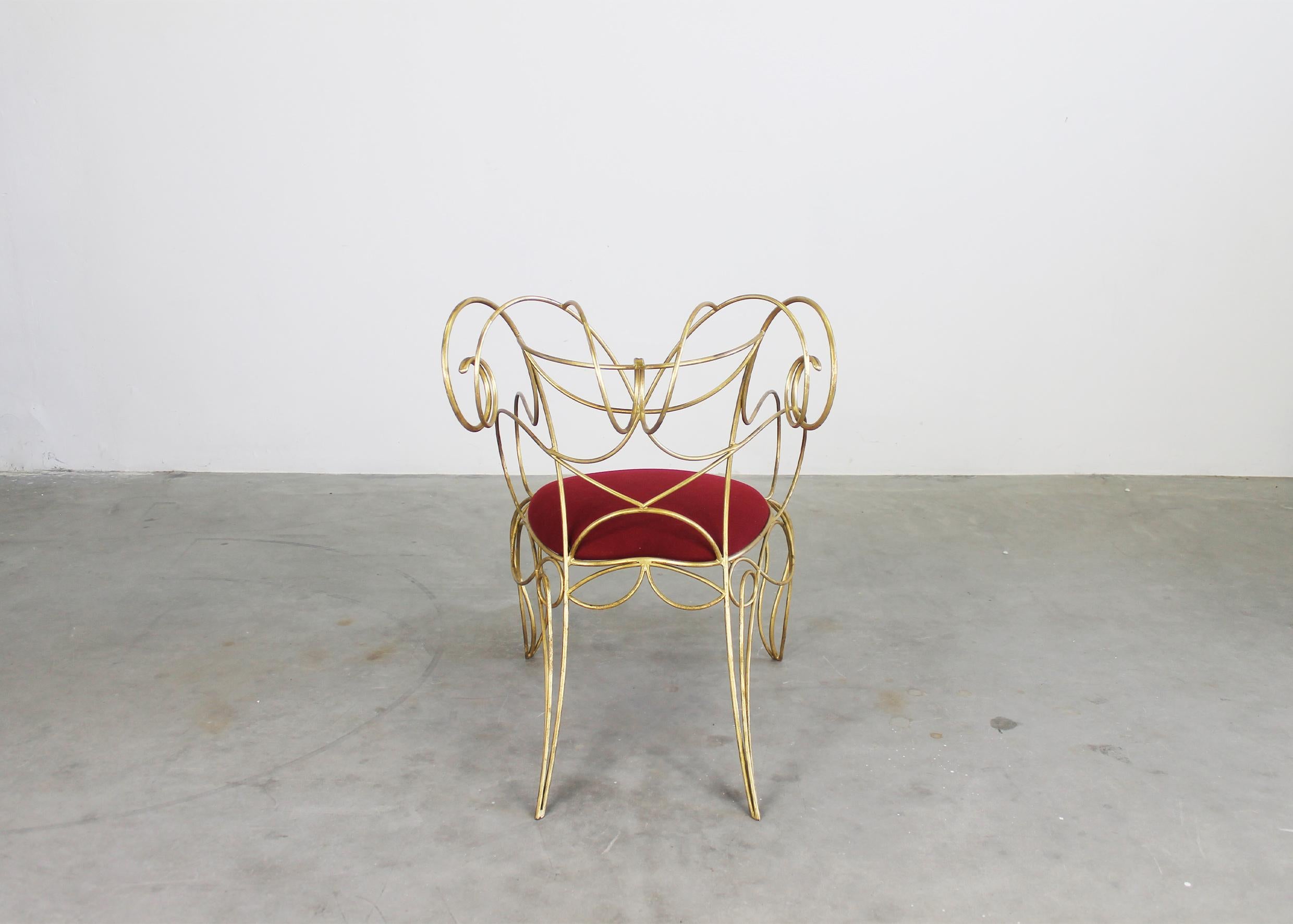 Andrè Dubreuil Ram Armchair in Iron and Red Velvet by Ceccotti 1990s For Sale 2