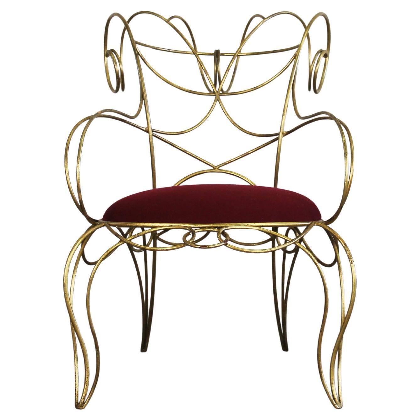 Andrè Dubreuil Ram Armchair in Iron and Red Velvet by Ceccotti 1990s