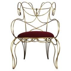 Sillón Andrè Dubreuil Ram de hierro y terciopelo rojo by Ceccotti Años 90