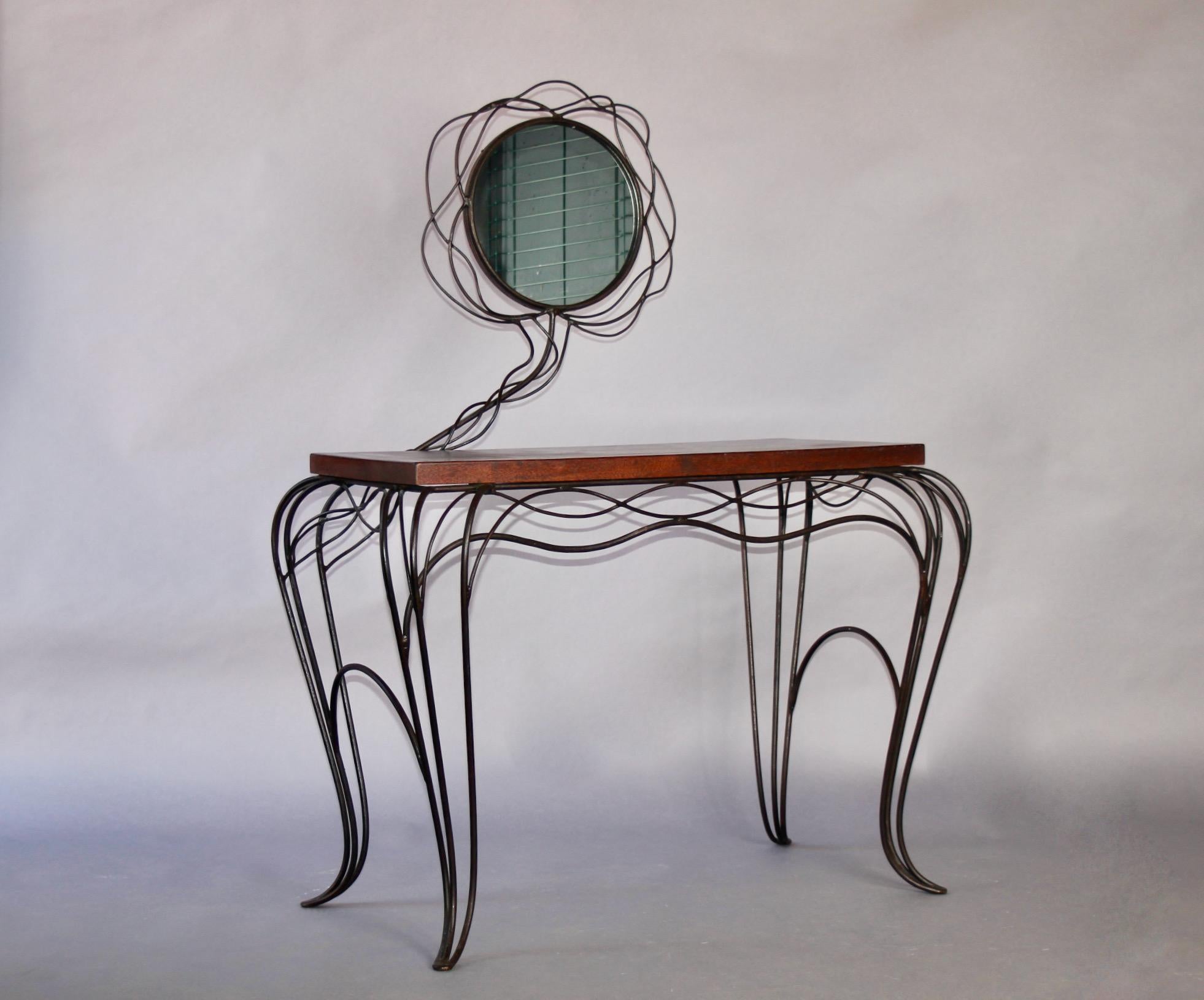 Coiffeuse en bois et métal de style Andre Dubreuil 