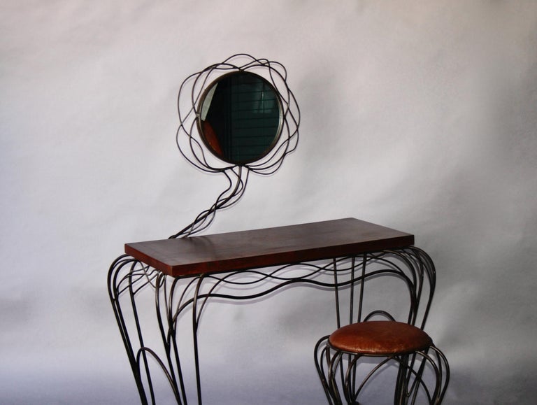 Andre Dubreuil style wood and metal dressing table For Sale at 1stDibs