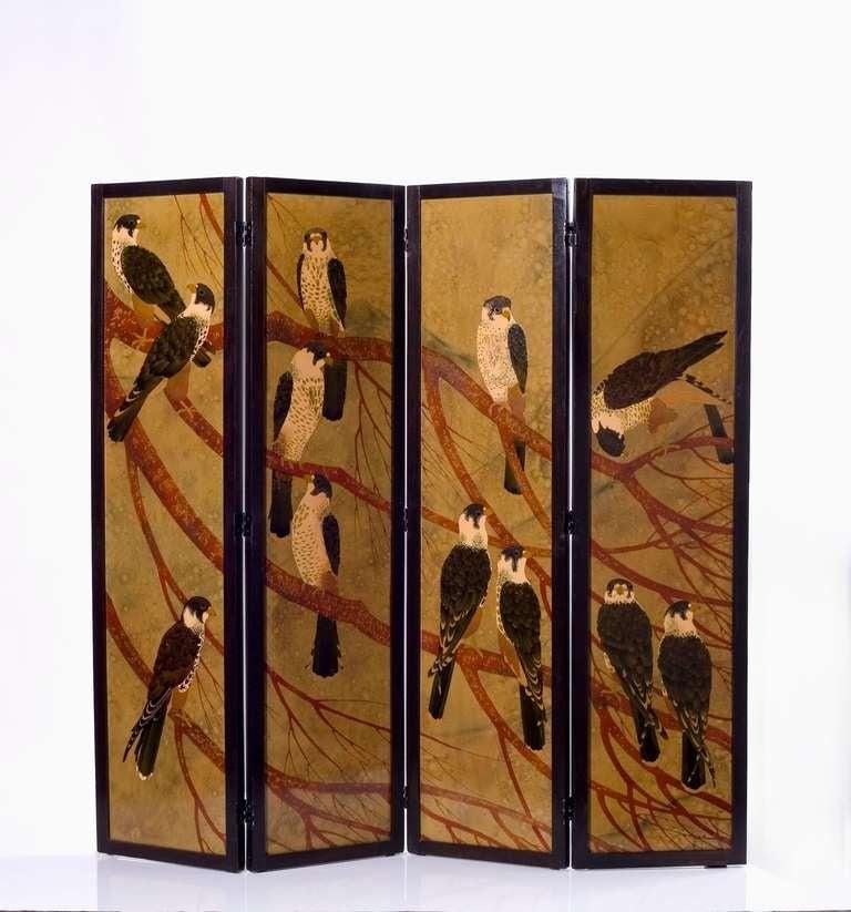 French André Ducaroy, Rare Four-Panel Lacquered Screen, France, C. 1945