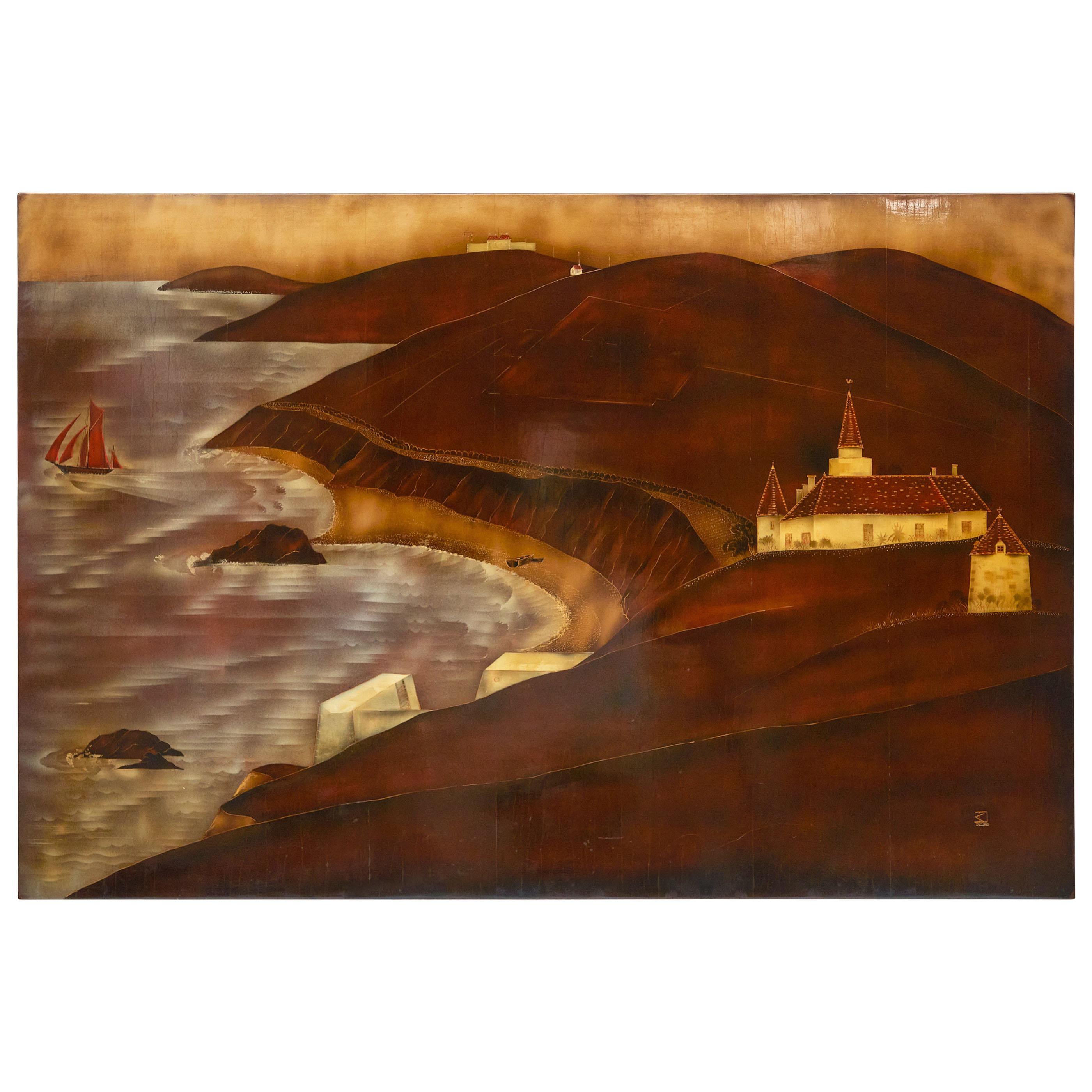 André Ducuing, Lacquered Art Deco Panel, France, circa 1920