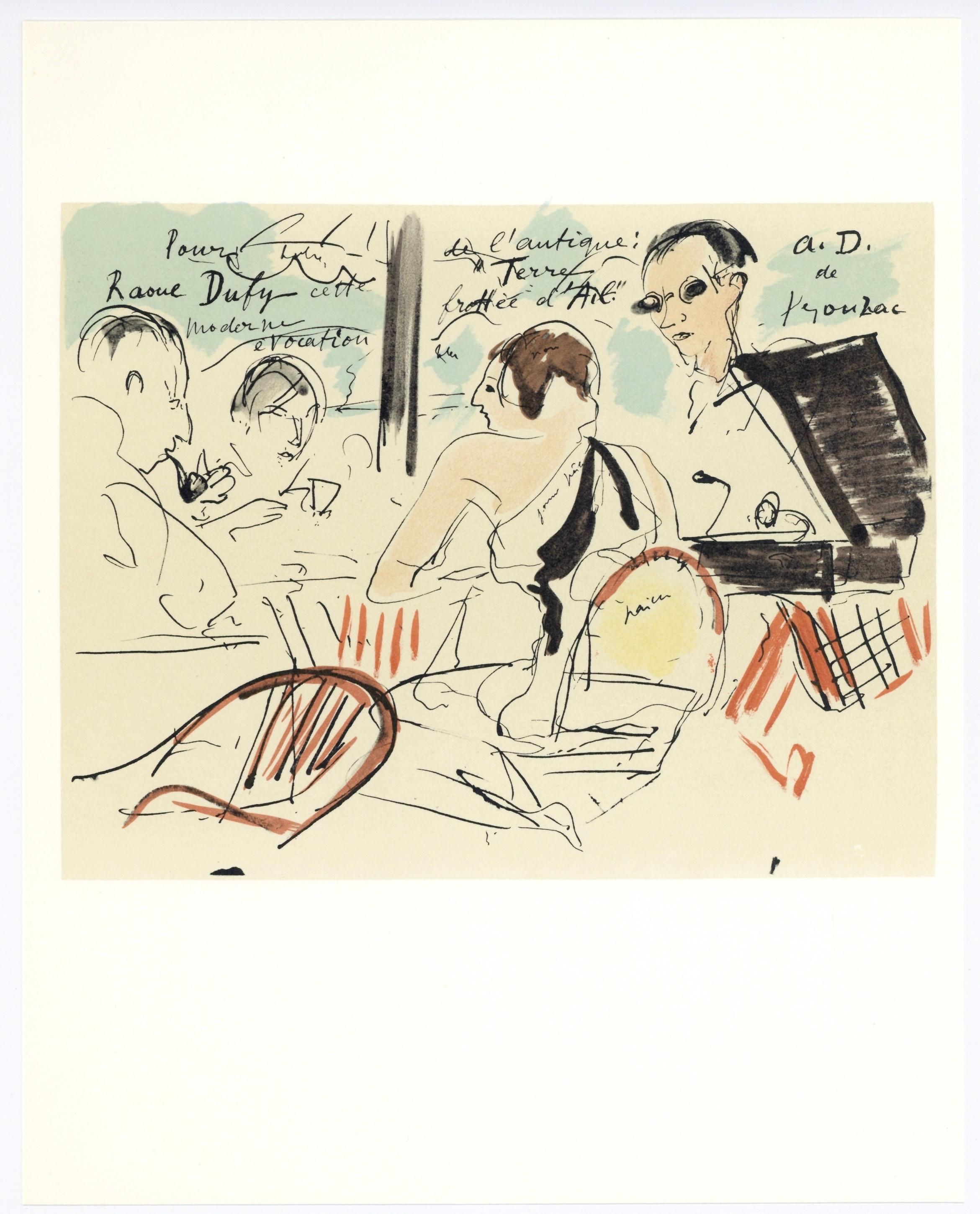 Litografía sobre papel vélin Arjomari. Tamaño del papel: 11,75 x 9,375 pulgadas. Inscripción: Firmada en la plancha y sin numerar, tal como se emitió. Notas: Del folio Lettre à mon peintre Raoul Dufy, 1965. Publicado por la Librairie académique