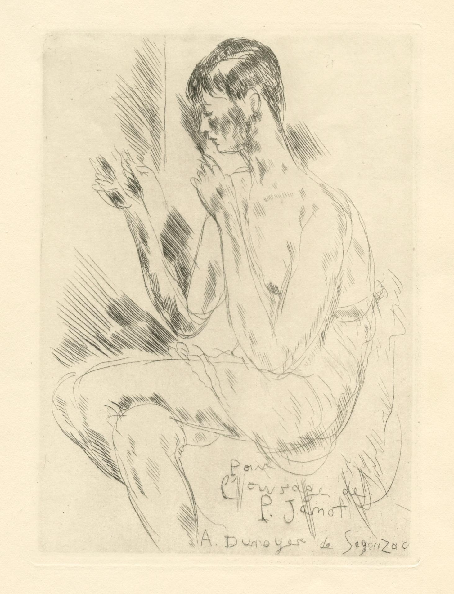 "Femme se maquillant" original etching - Print by André Dunoyer de Segonzac