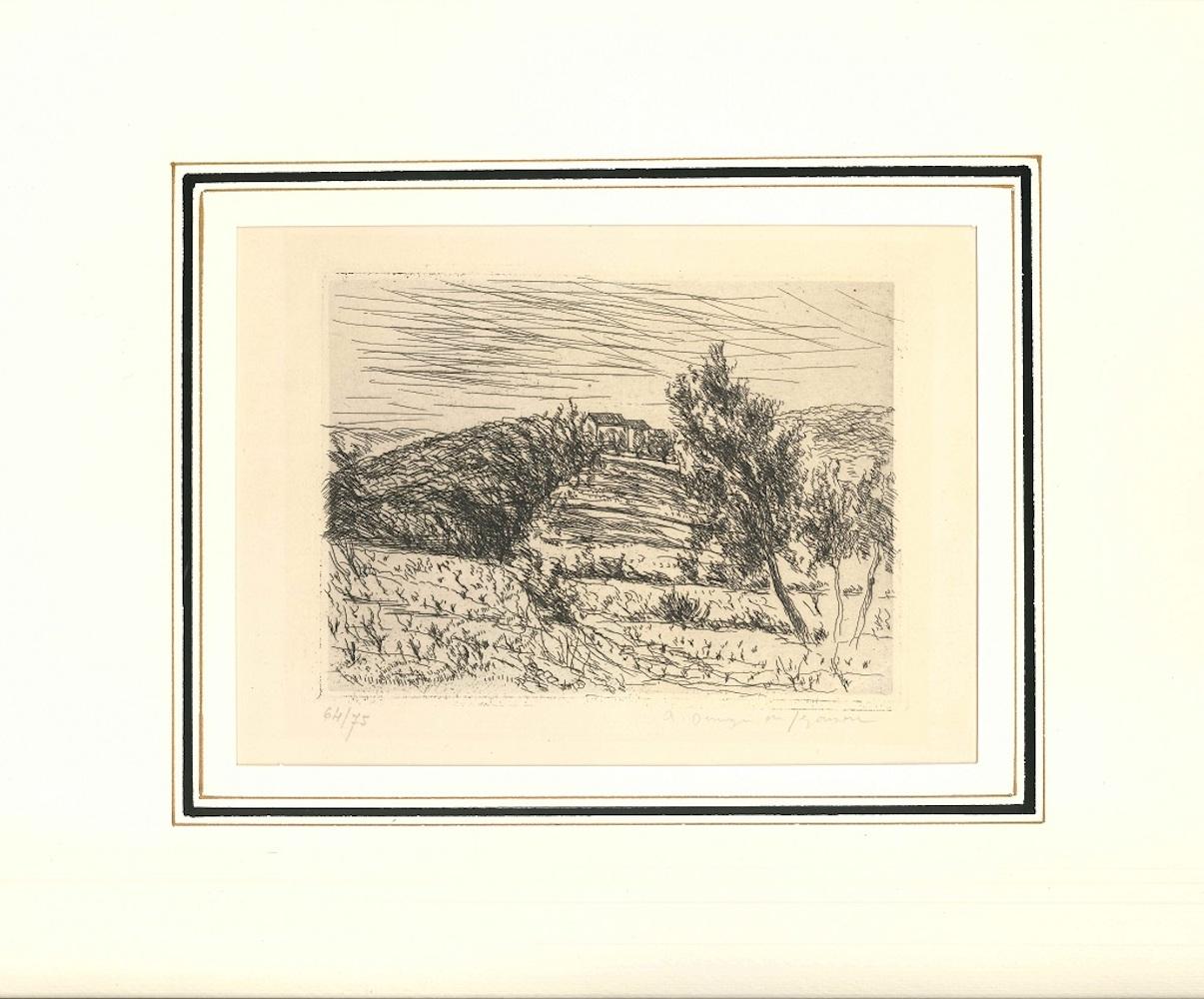 La colline de Sainte Anne - Original Etching by Dunoyer de Segonzac - 1925 - Print by André Dunoyer de Segonzac