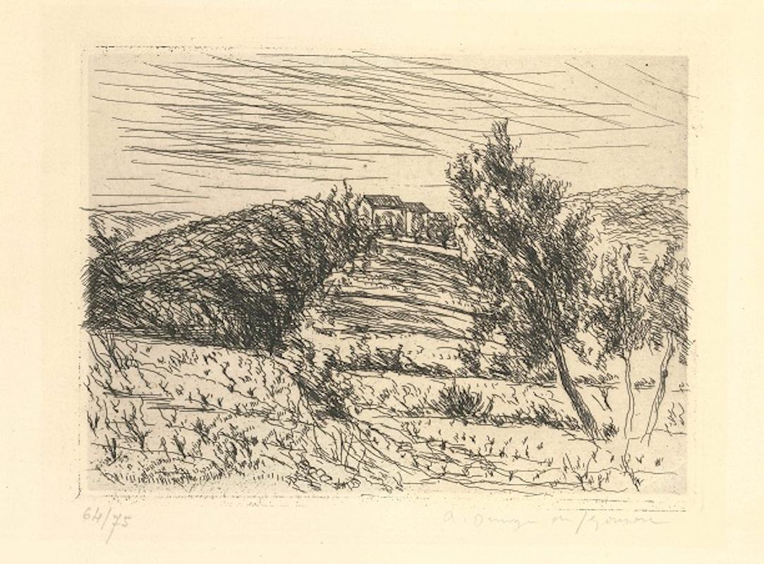 André Dunoyer de Segonzac Figurative Print - La colline de Sainte Anne - Original Etching by Dunoyer de Segonzac - 1925