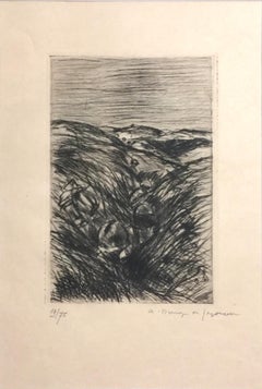 Le Blessé dans la Tranchée  - Original Etching by Dunoyer de Segonzac - 1940s