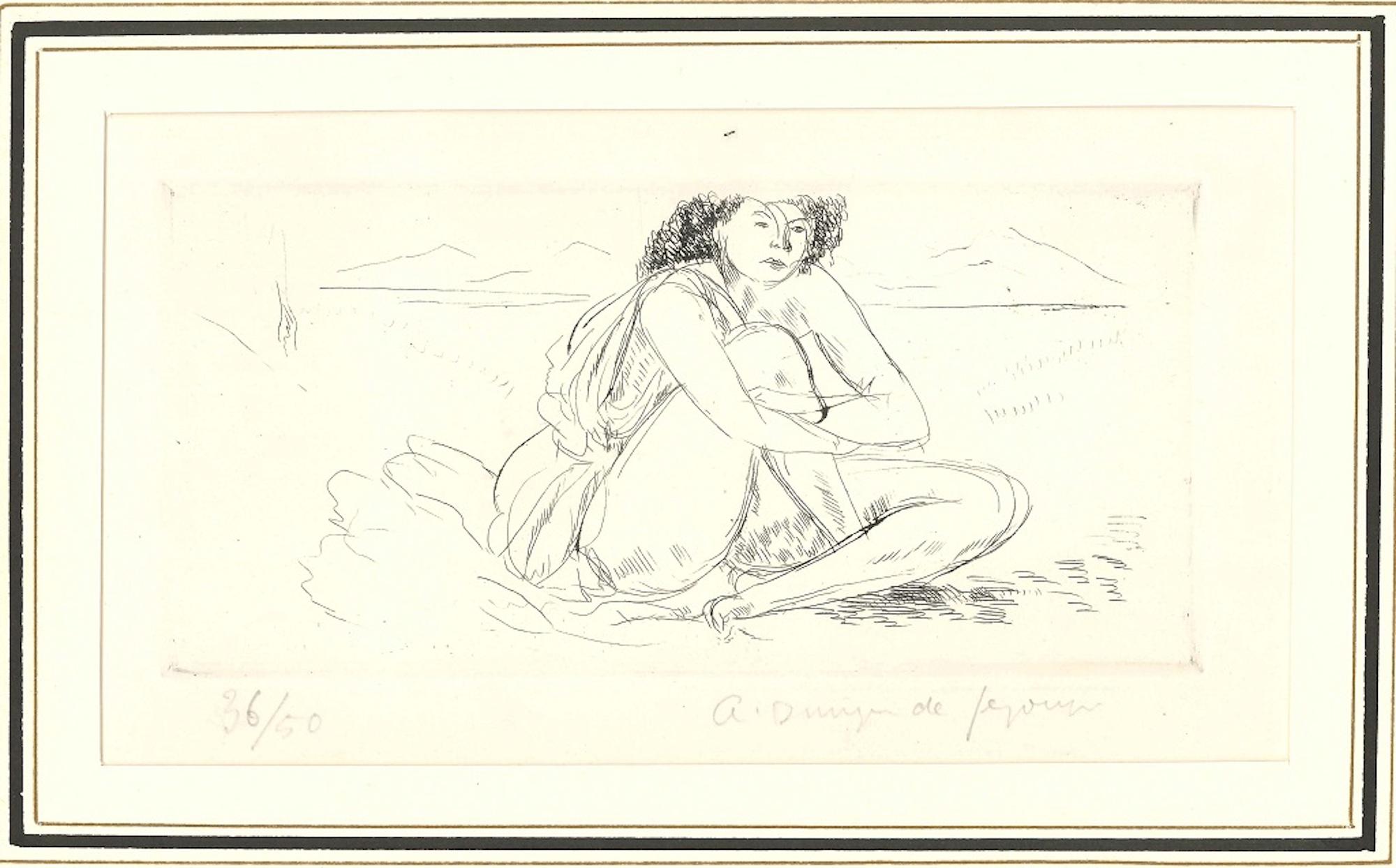 Nu Accroupi - Original-Radierung von Dunoyer de Segonzac - 1930 – Print von André Dunoyer de Segonzac