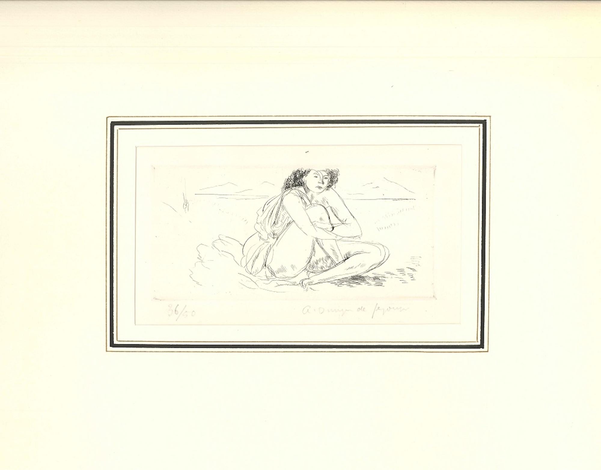 Nu Accroupi - Original-Radierung von Dunoyer de Segonzac - 1930 (Moderne), Print, von André Dunoyer de Segonzac