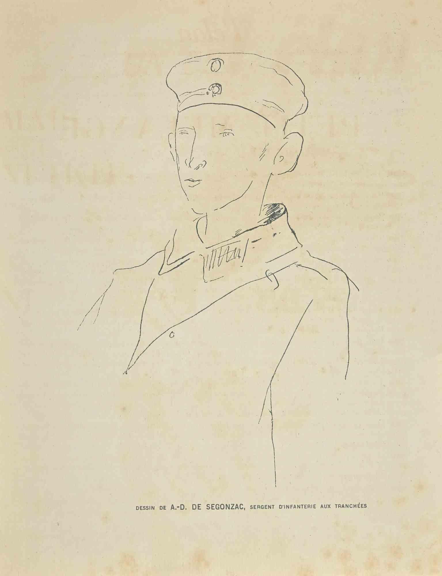 Sergeant Infantry – Lithographie von A. Dunoyer de Segonzac – frühes 20. Jahrhundert