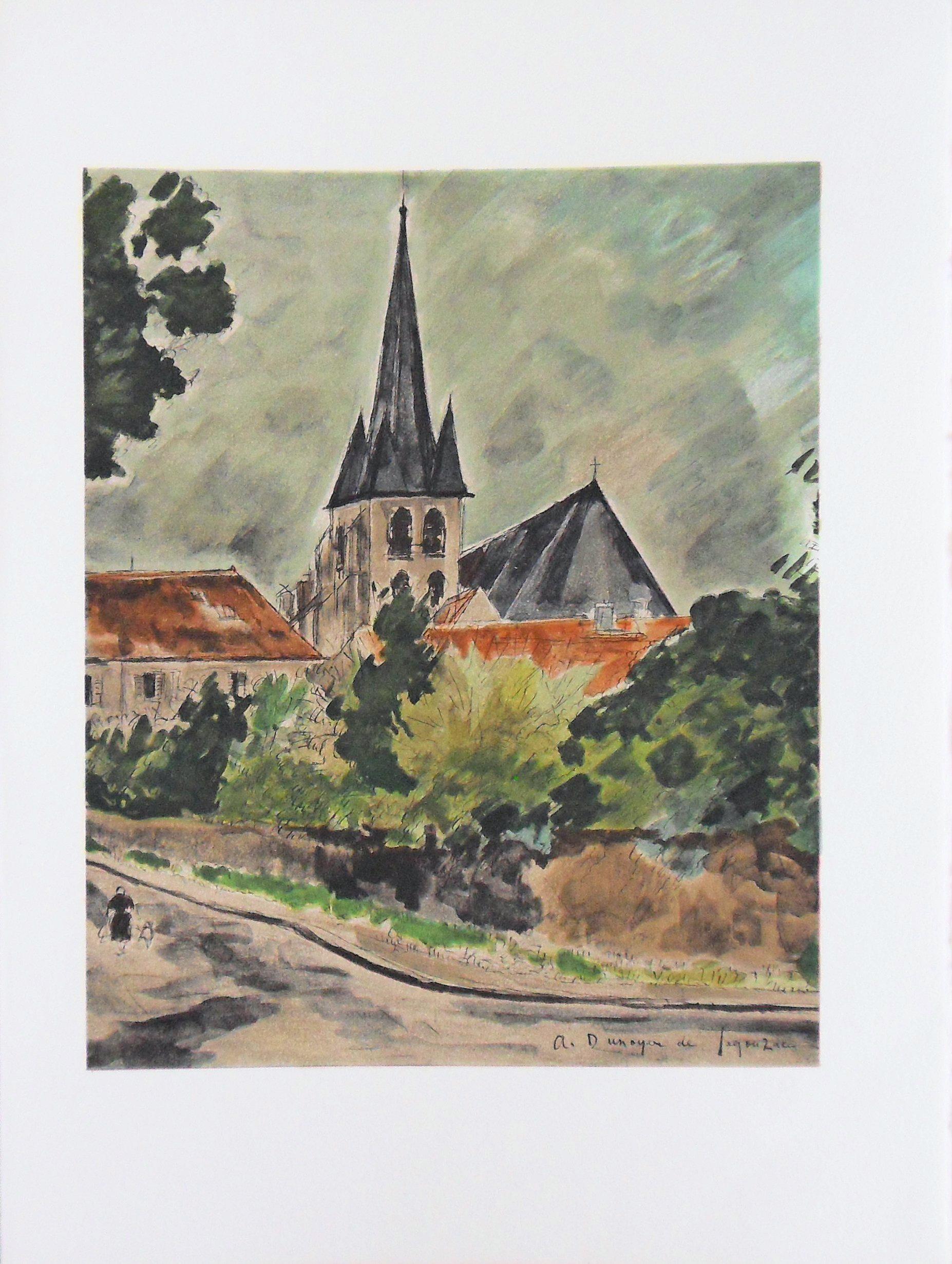 Figurative Print de André Dunoyer de Segonzac - Pequeño pueblo - Litografía Stone - Mourlot 1965