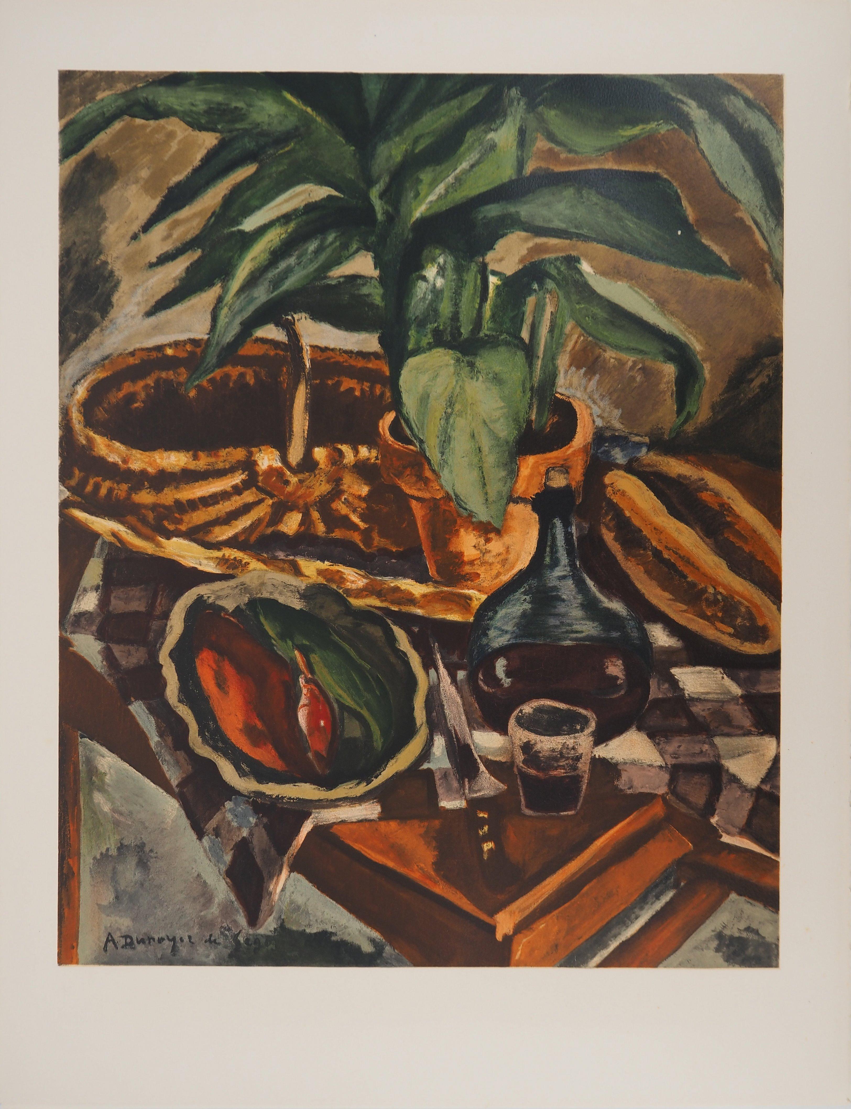 Nature morte avec un panier - Lithographie signée