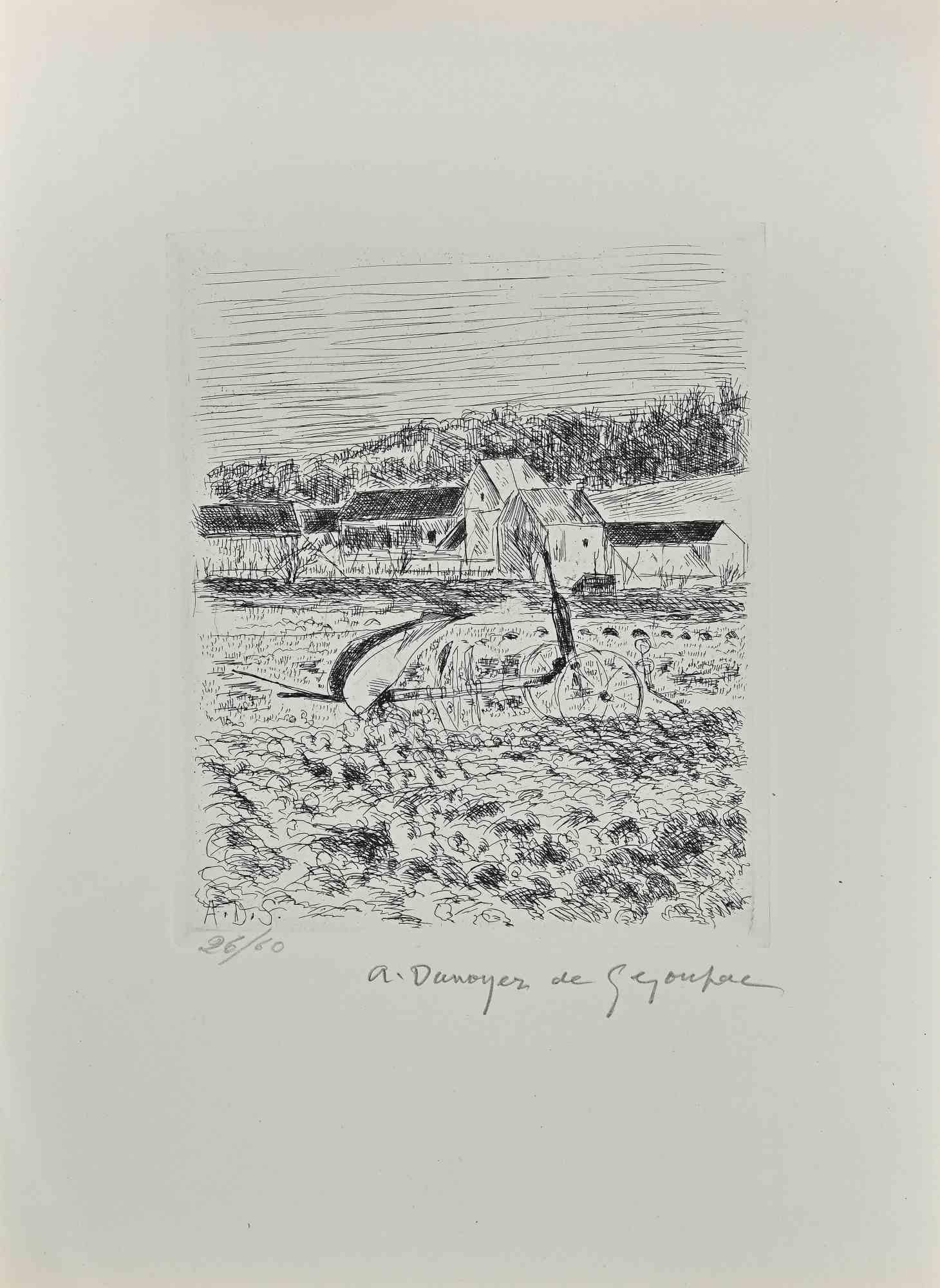 La charrue sur les champs est une eau-forte et une pointe sèche réalisées par André Dunoyer de Segonzac (1884-1974).

Bon état sur un papier jauni.

Signé à la main par l'artiste sur la plaque.

Édition limitée à 60 exemplaires numérotés et