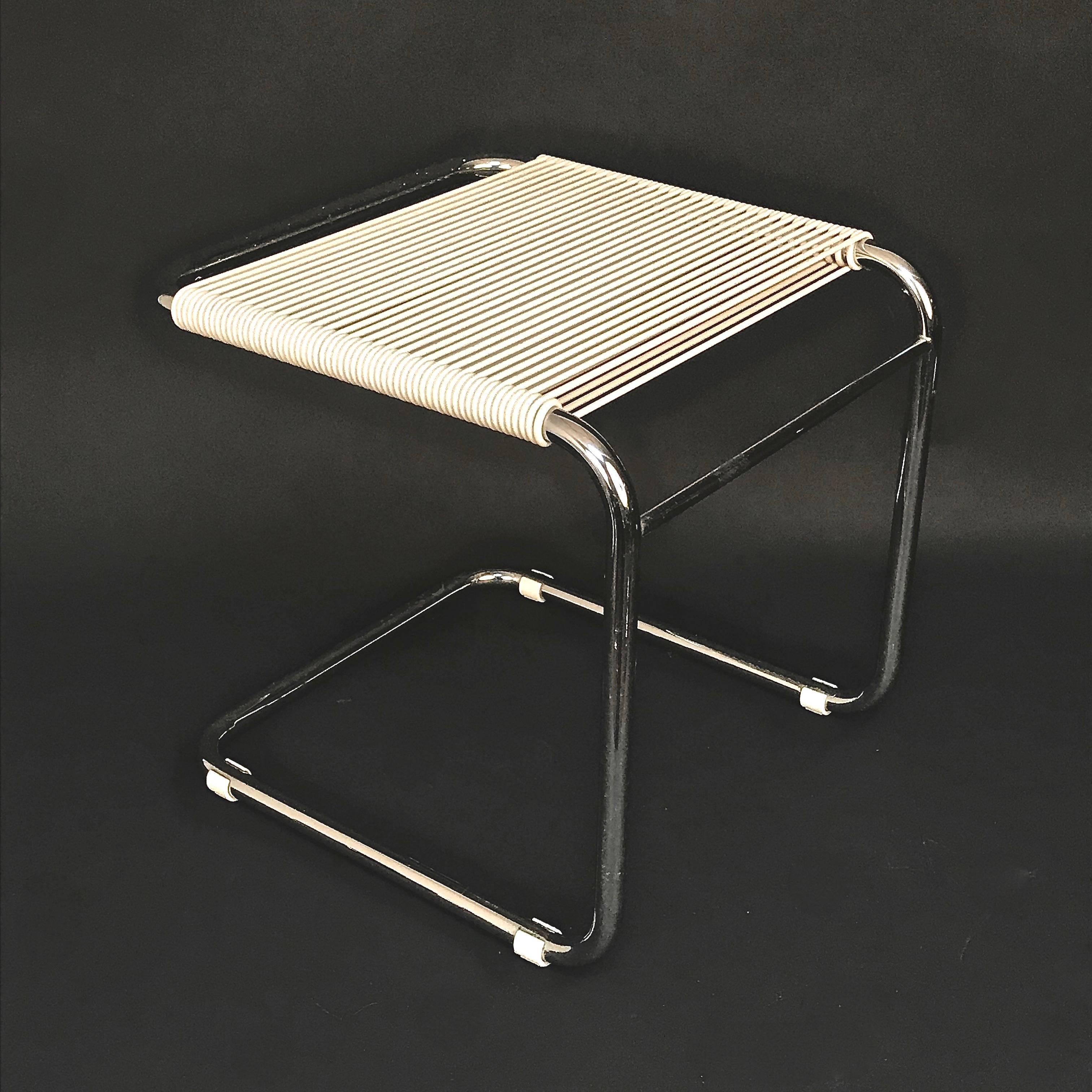 Central American Andre Dupre Bauhaus Chromed Tubular Steel and White Plastic Stool, Knoll 1960s
